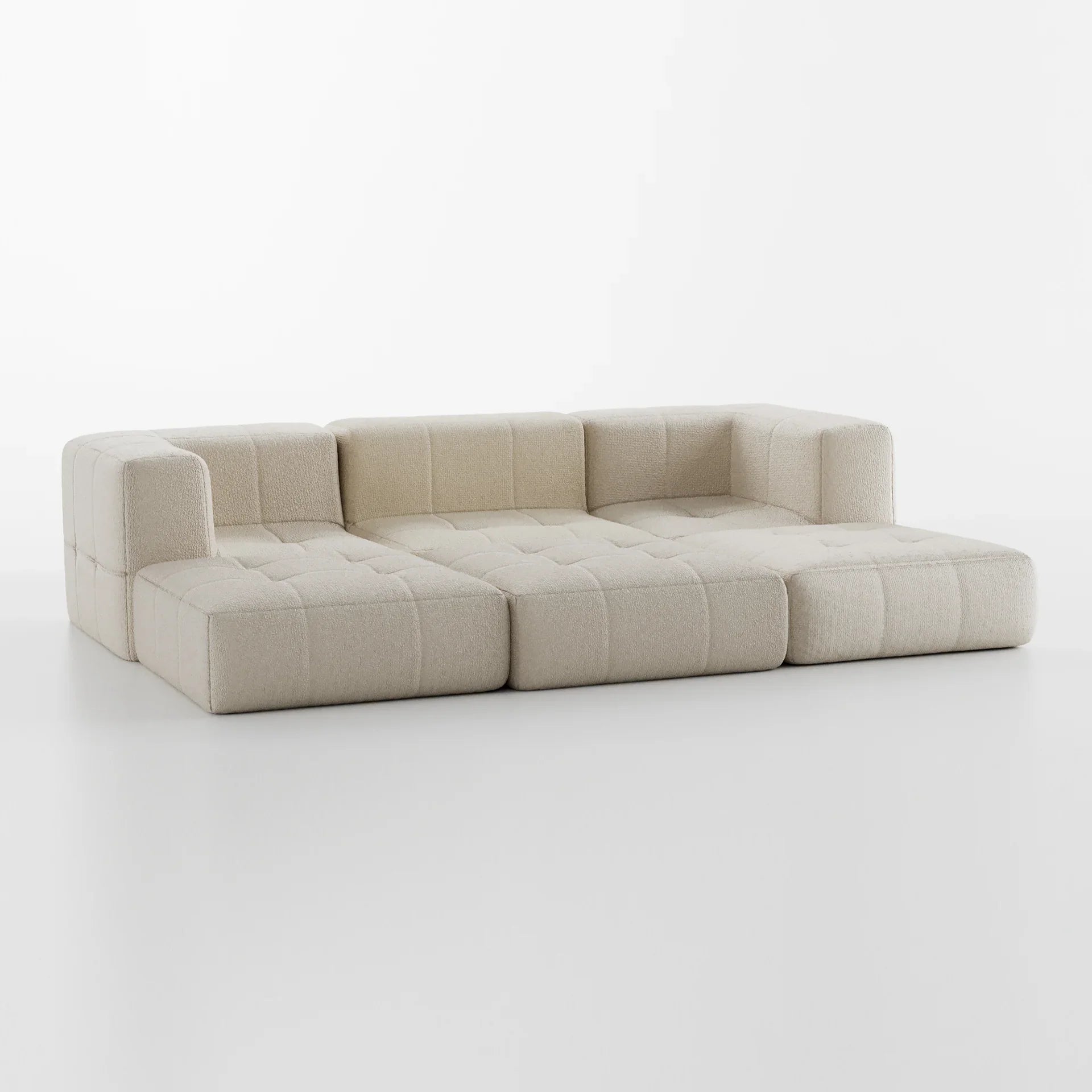 Sofá na Caixa modular 3 lugares em Boucle com 3 Chaises Linho