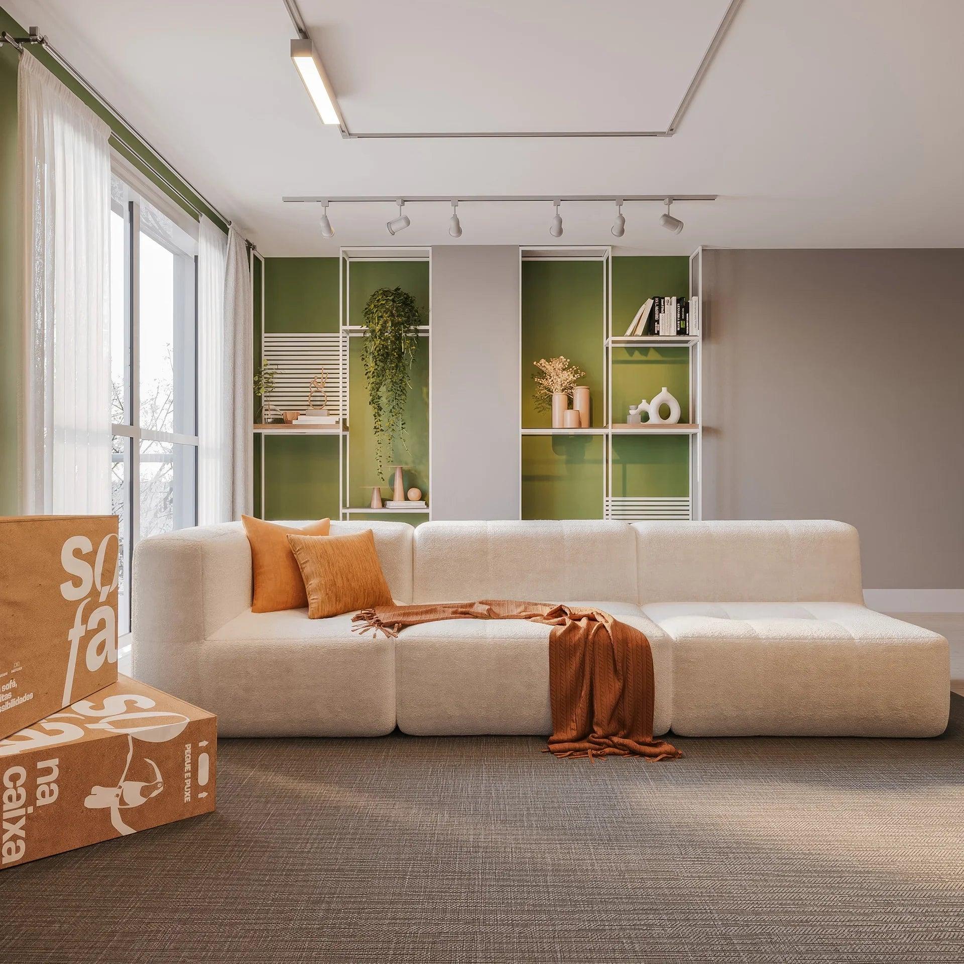 Sofá modular 3 lugares com canto em ambiente claro