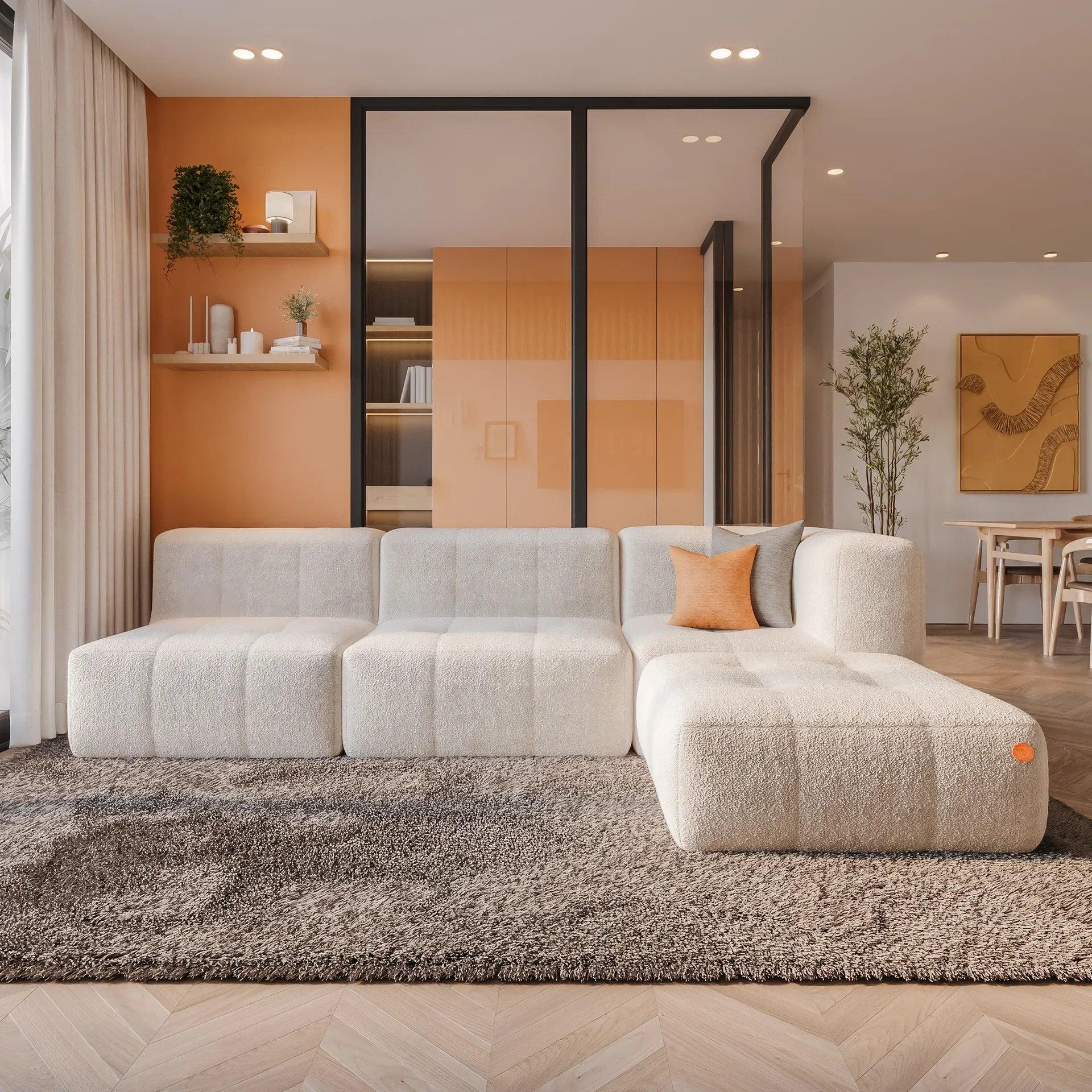 Sofá modular 4 lugares em L com canto e puff