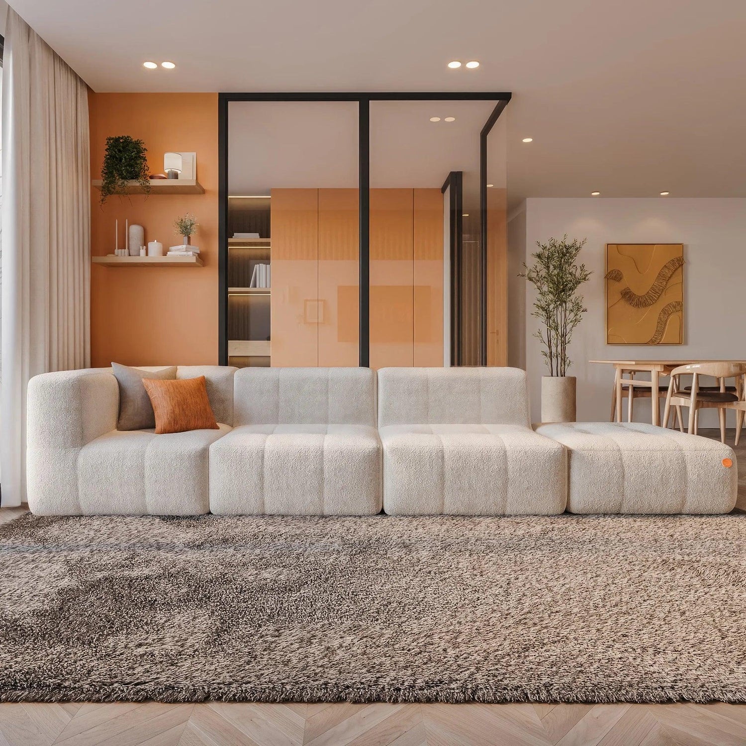 Sofá modular 4 lugares com puff lateral