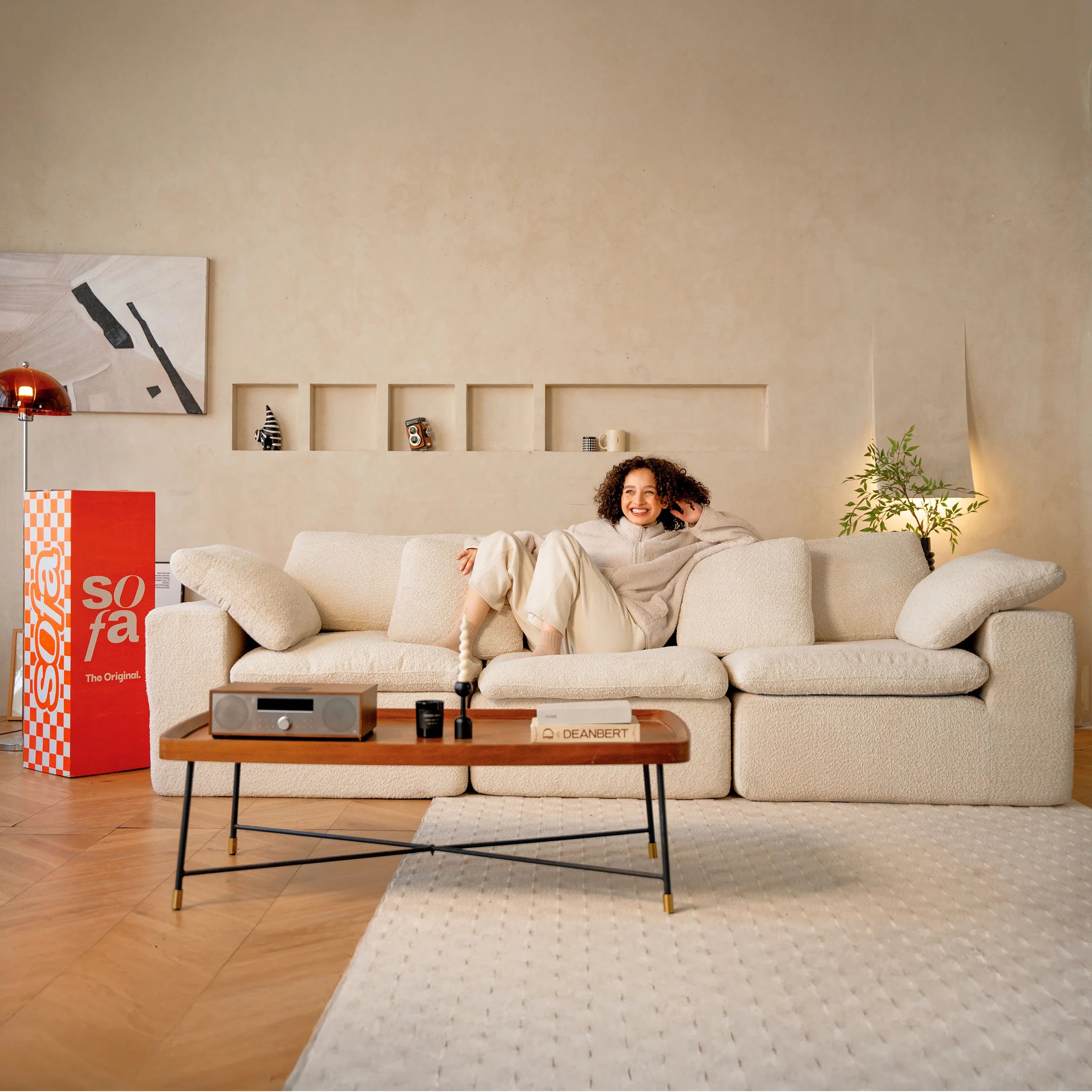Sofá na Caixa modular Sienna 3 lugares em Boucle - Off-White