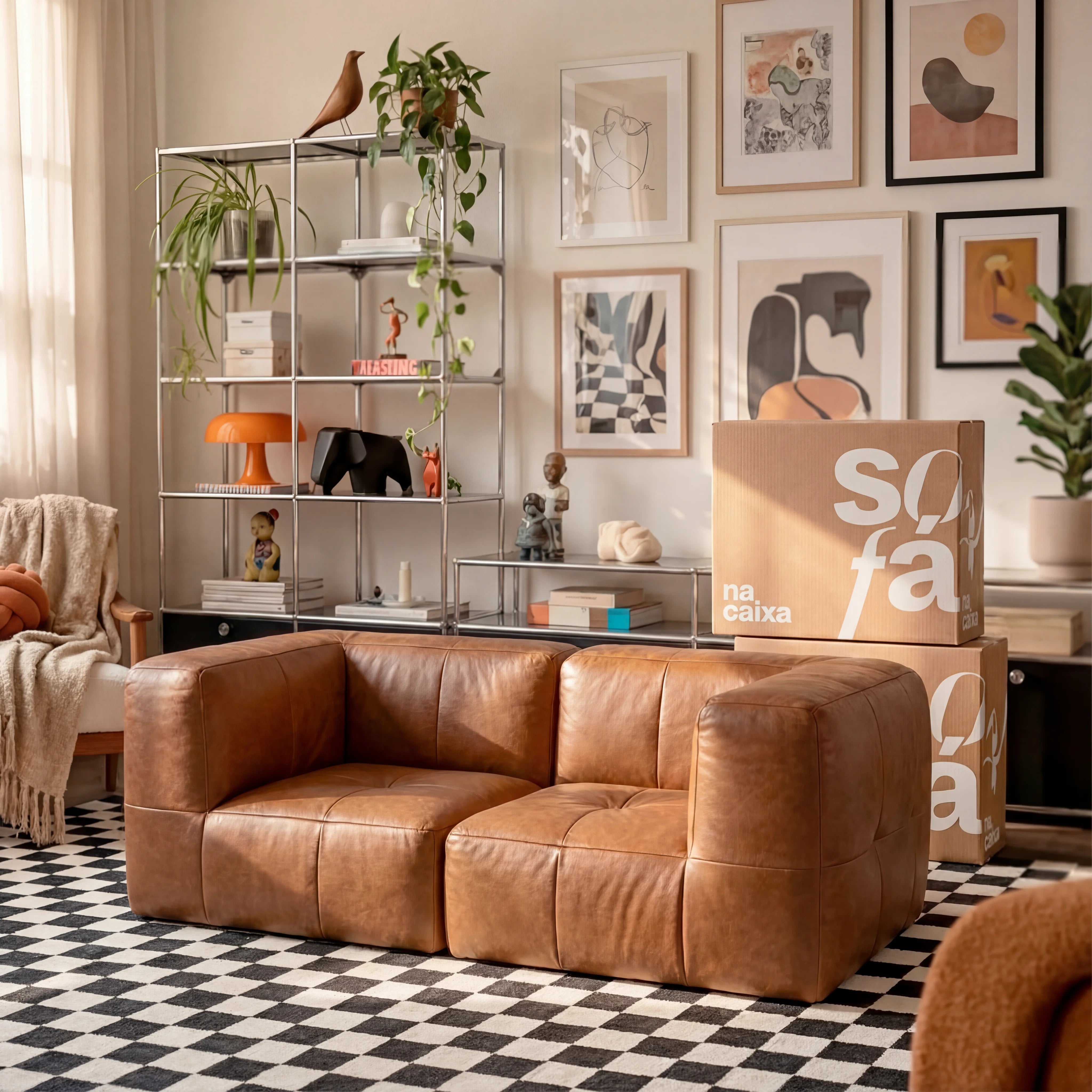 Sofá na Caixa modular 2 lugares Poli-Couro Marrom