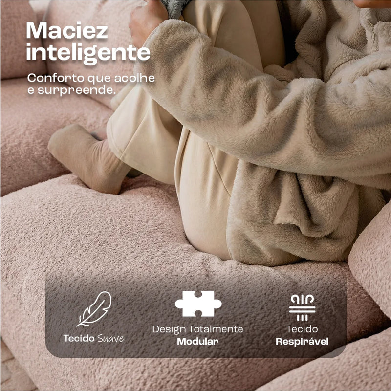 Sofá na Caixa modular Sienna 3 lugares em Boucle - Bege Areia · vista 2