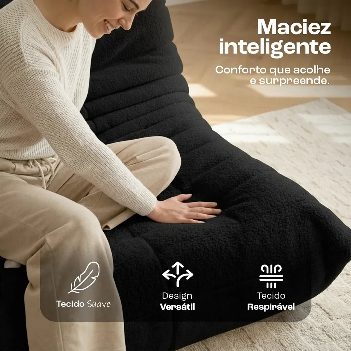 Poltrona Design 1973 Preto 1 unidade Sofá na Caixa