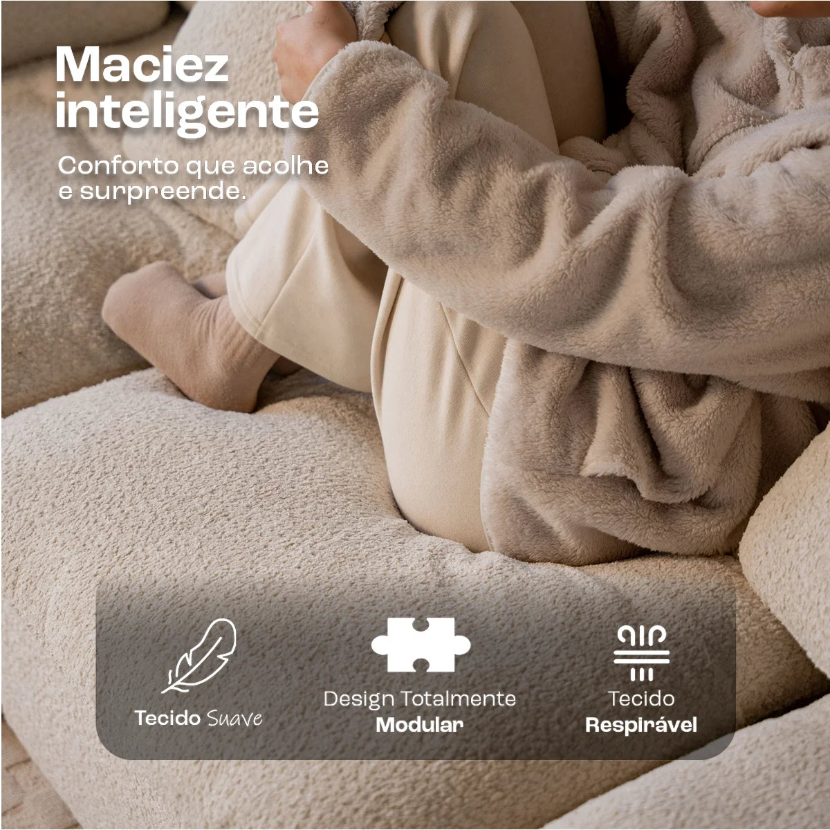 Sofá na Caixa modular Sienna 3 lugares em Boucle - Off-White