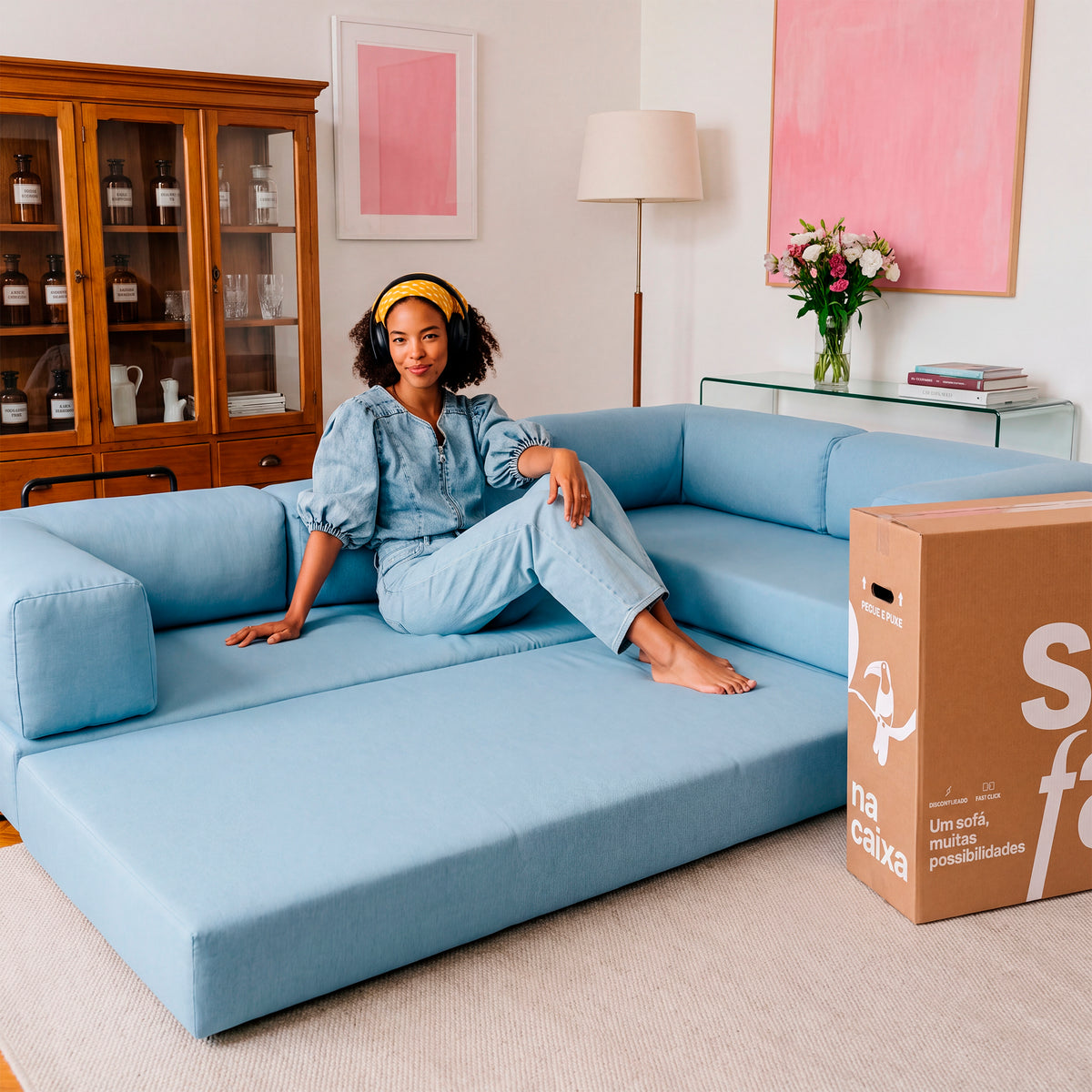 Sofá Cama Bloom Duo - Azul Claro