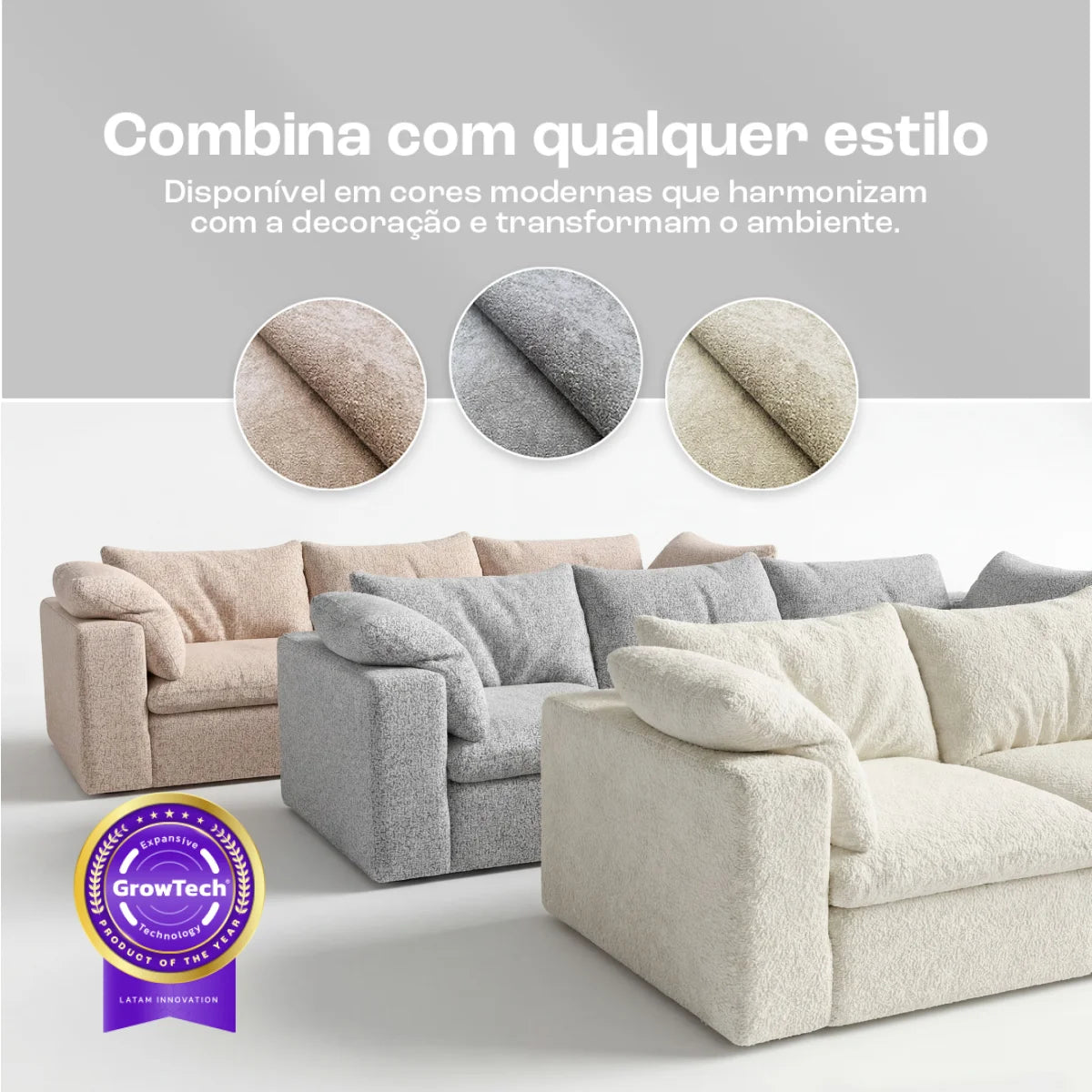 Sofá na Caixa modular Sienna 3 lugares em Boucle - Off-White