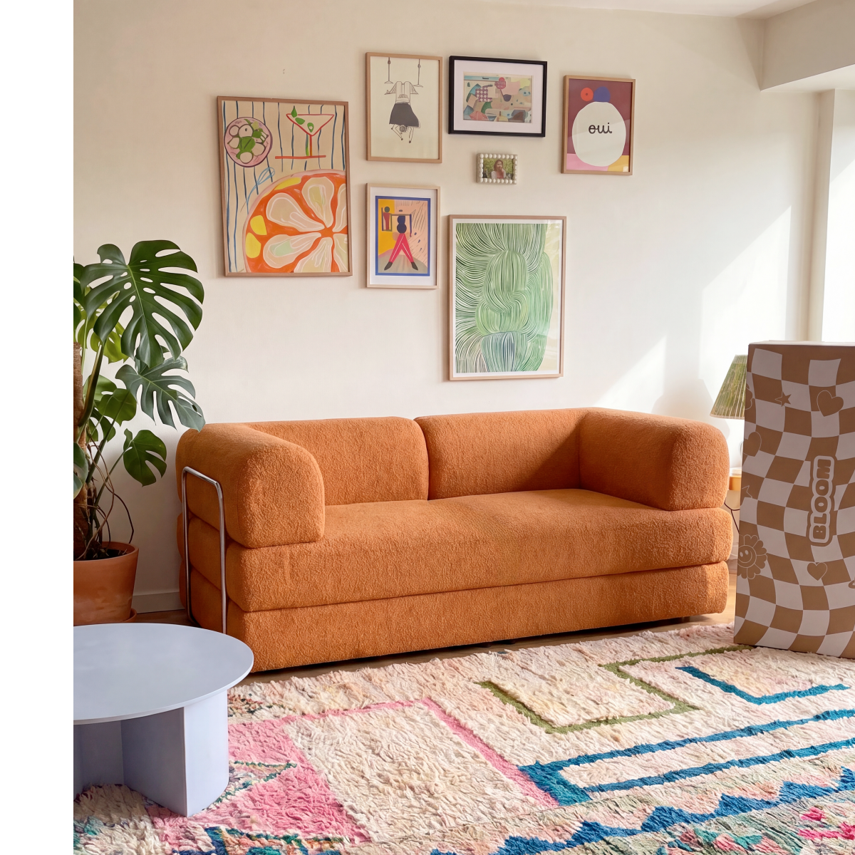 Sofá Cama Bloom Tecido Boucle Laranja - Sofá na Caixa
