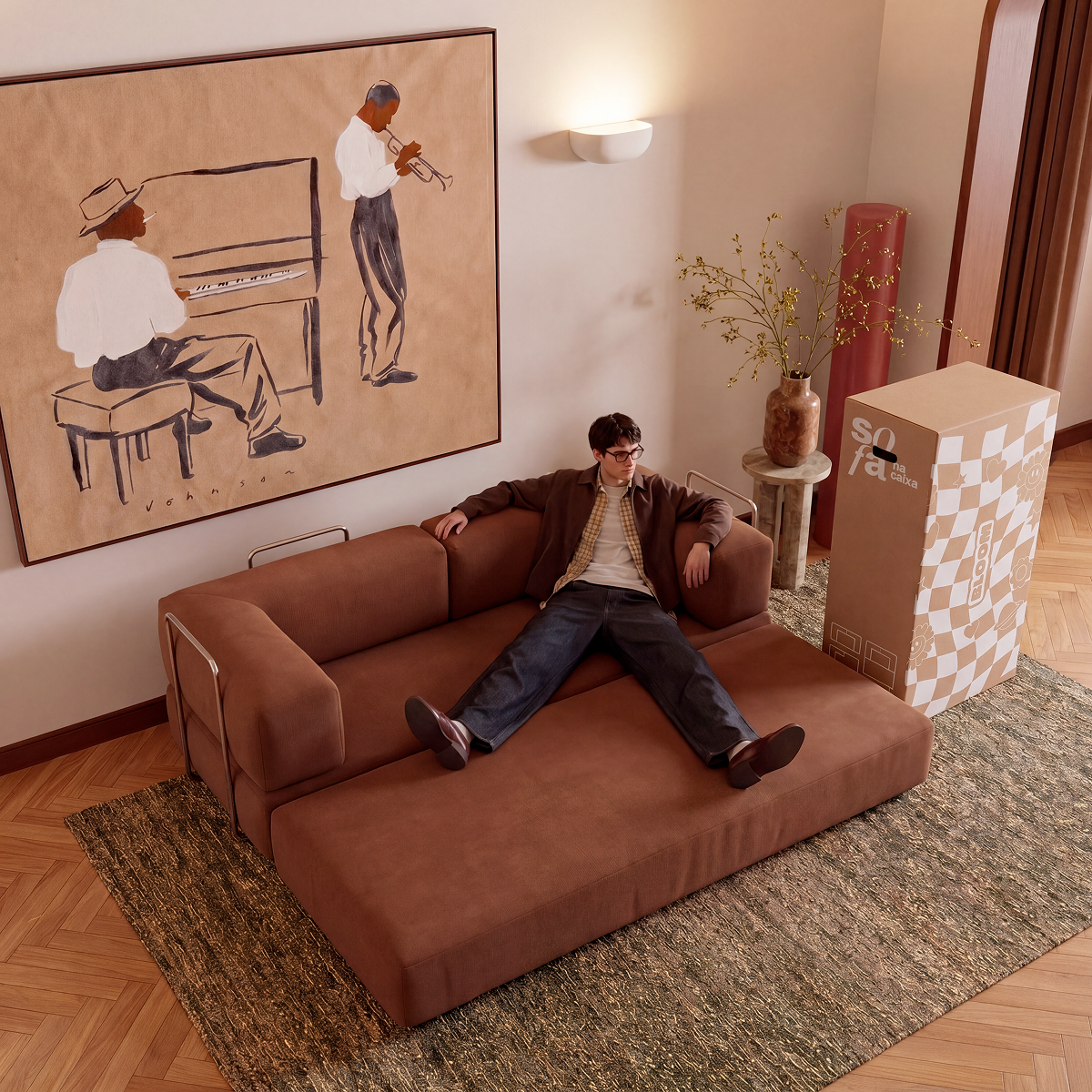 Sofá Cama Bloom Tecido Boucle Marrom - Sofá na Caixa