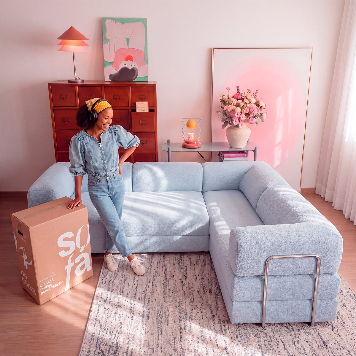 Sofá Cama Bloom Duo - Azul Claro
