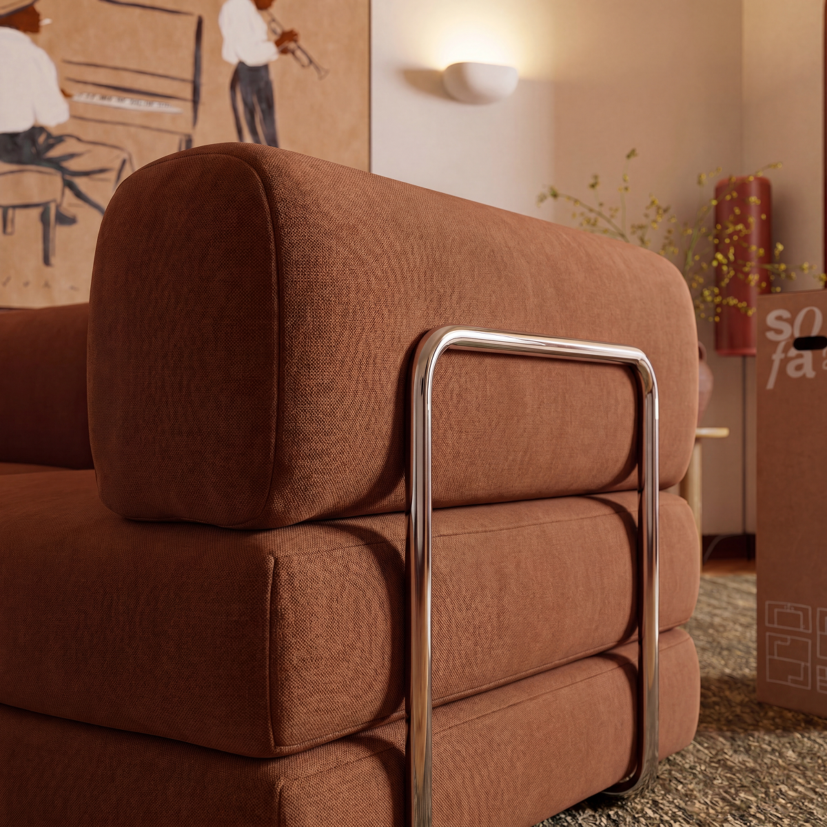 Sofá Cama Bloom Tecido Boucle Marrom - Sofá na Caixa