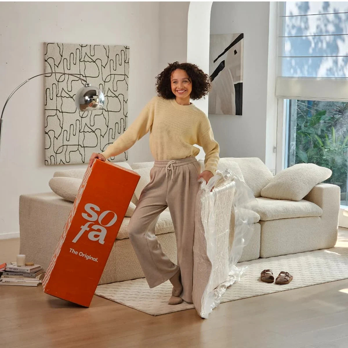 Sofá na Caixa modular Sienna 3 lugares em Boucle - Off-White