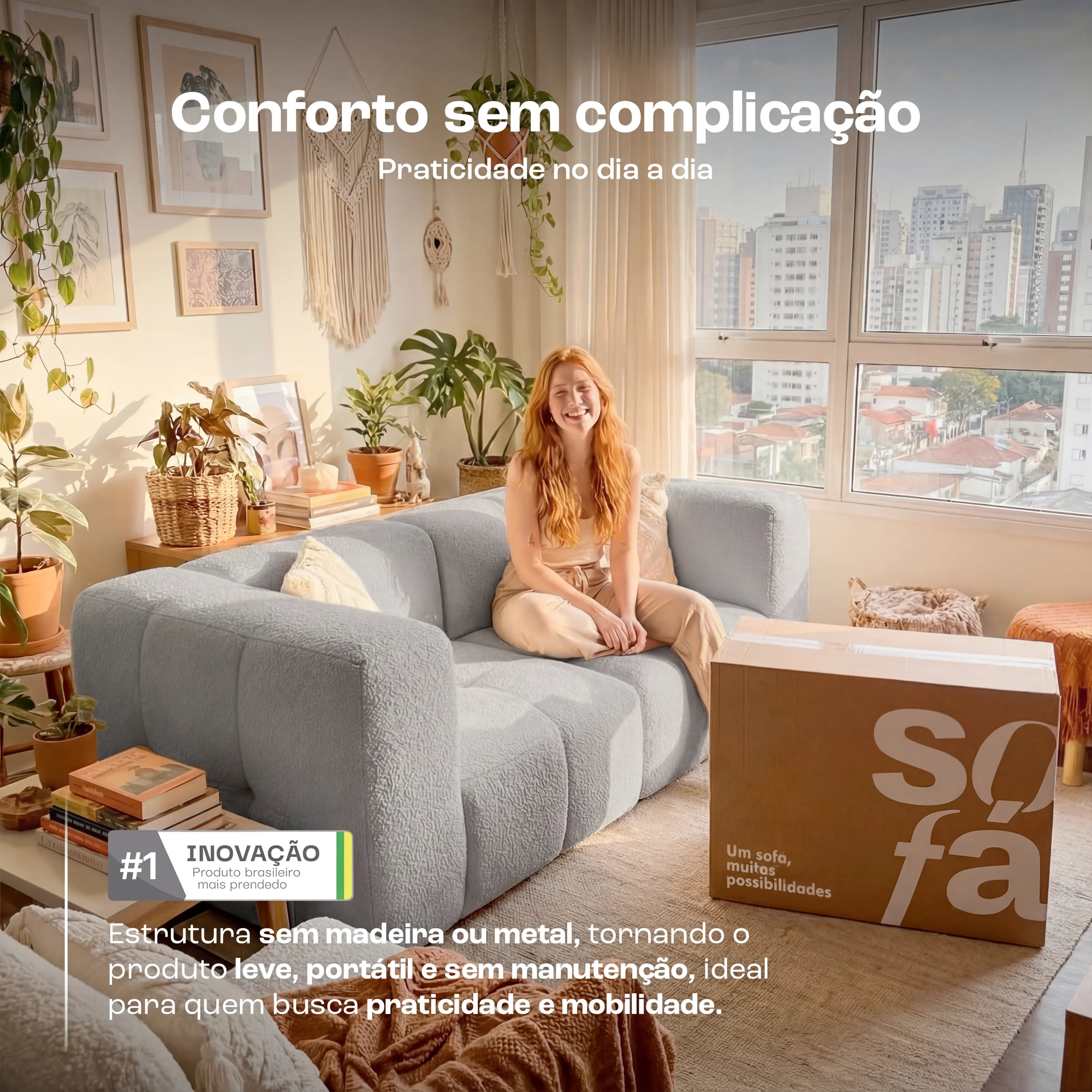 Sofá na Caixa modular 2 lugares em Boucle - Cinza