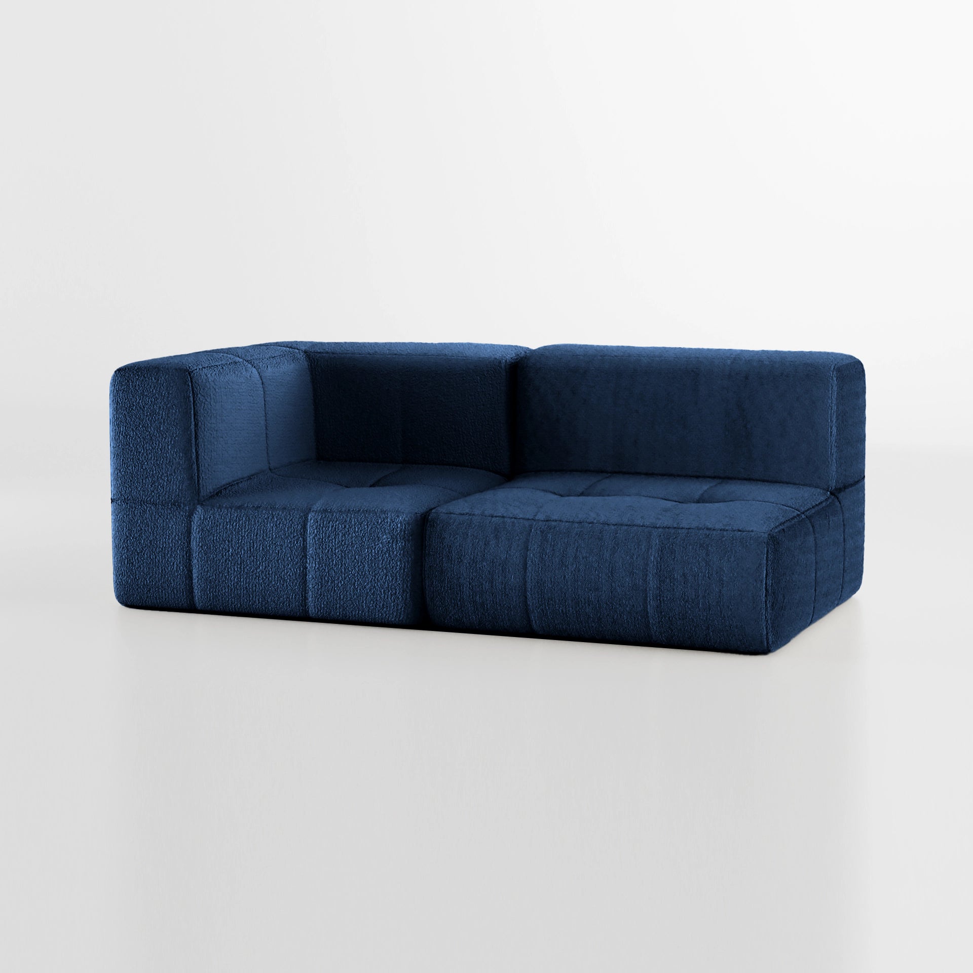 Sofá na Caixa modular 2 lugares em Boucle - 1 Braço - Azul