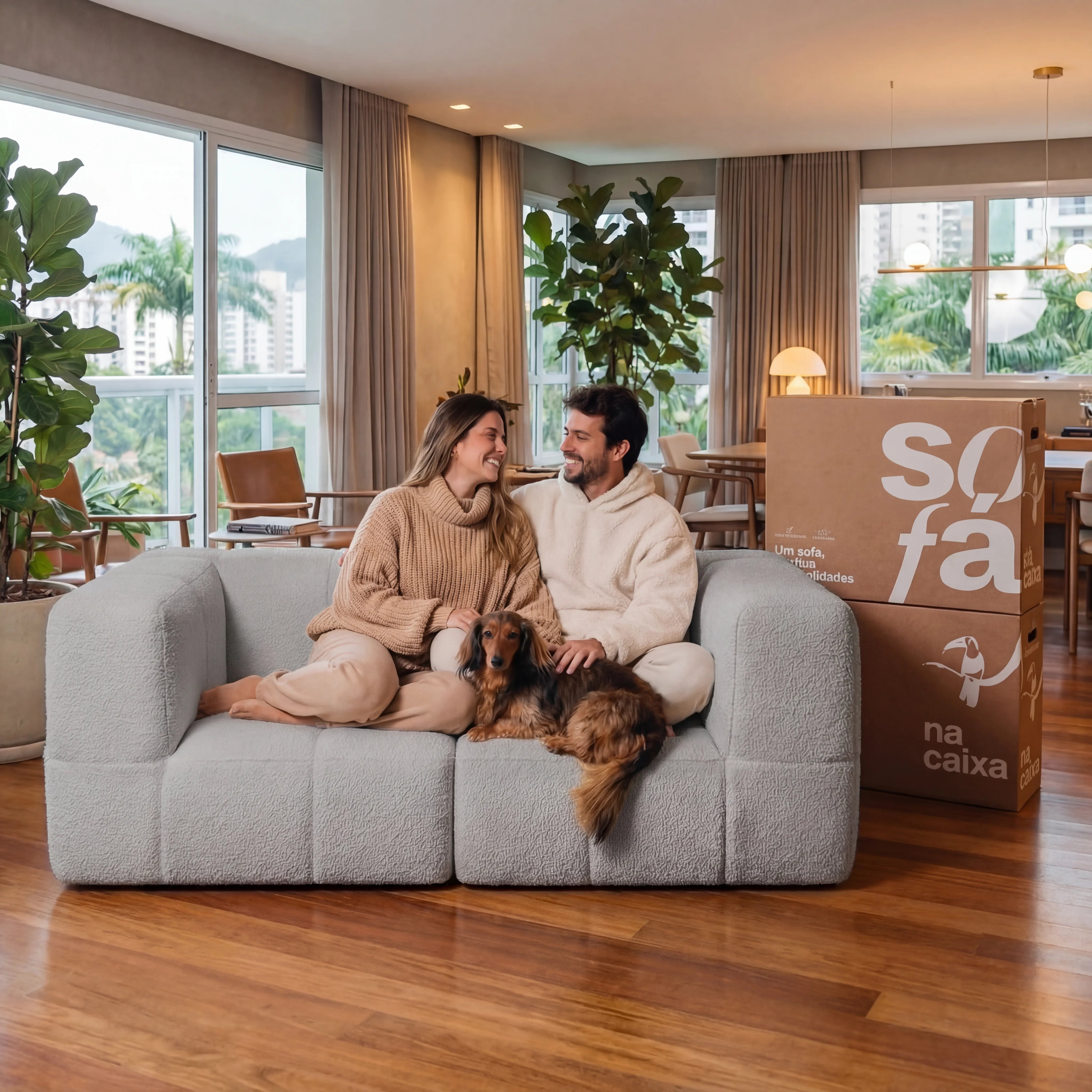 Sofá na Caixa modular 2 lugares em Boucle - Cinza