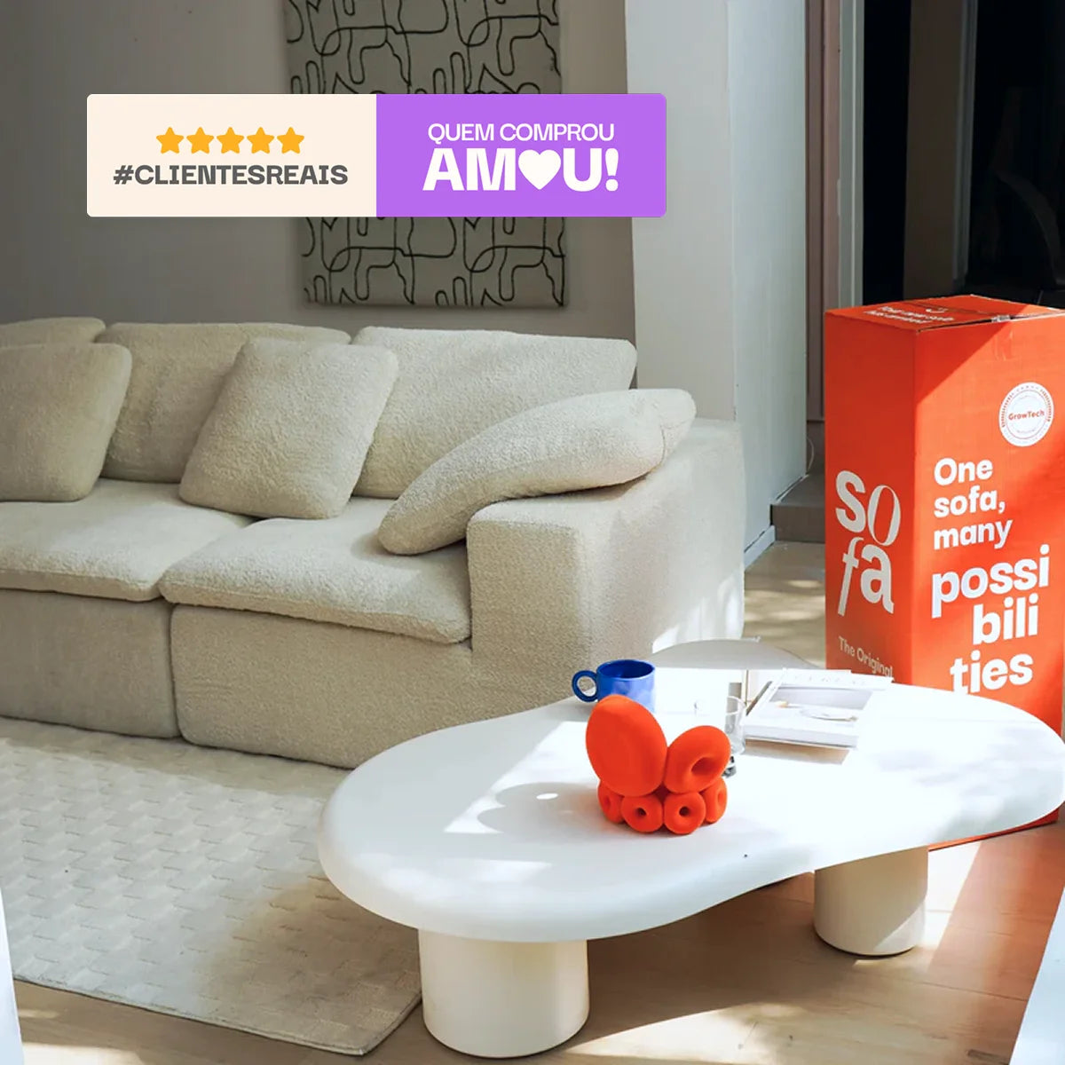 Sofá na Caixa modular Sienna 3 lugares em Boucle - Bege Areia