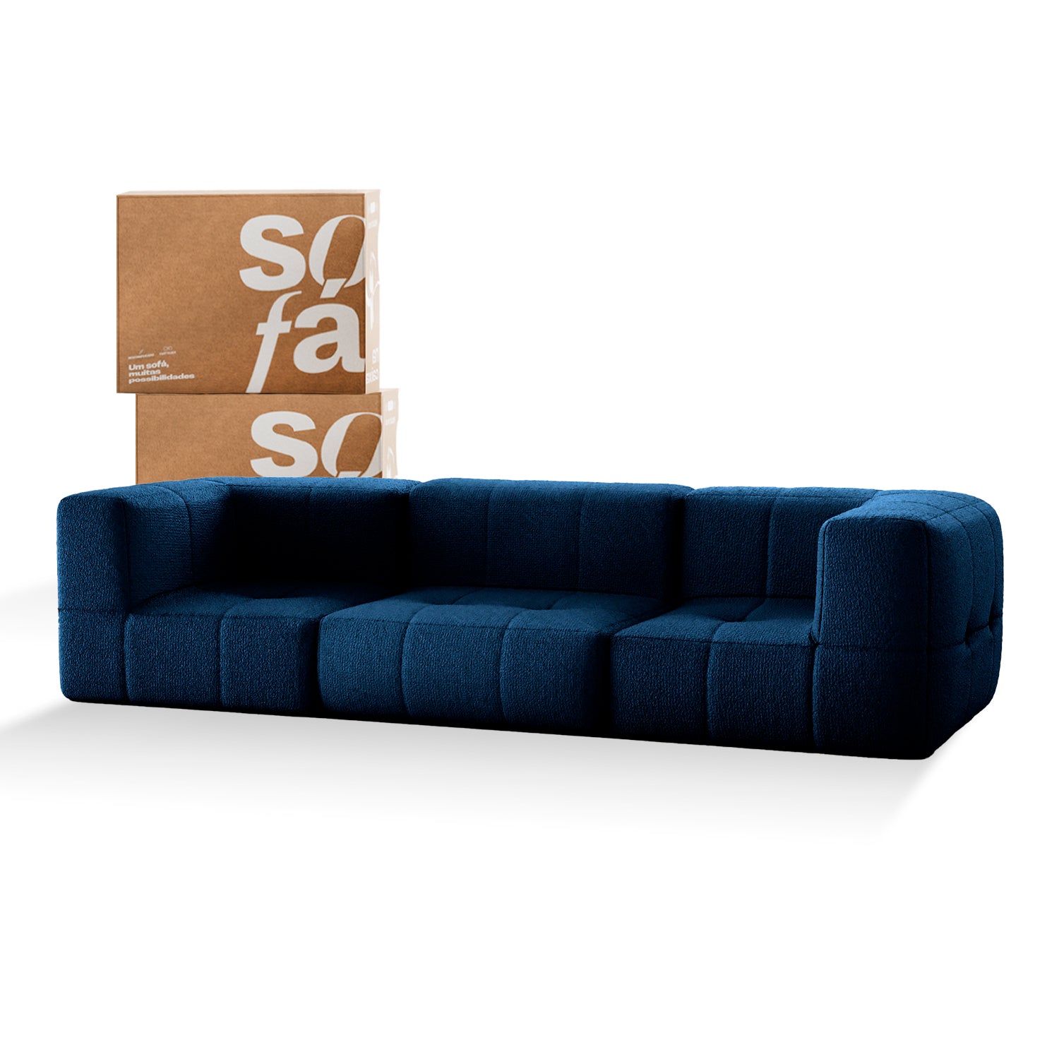 Sofá na Caixa modular 3 lugares em Boucle - Azul