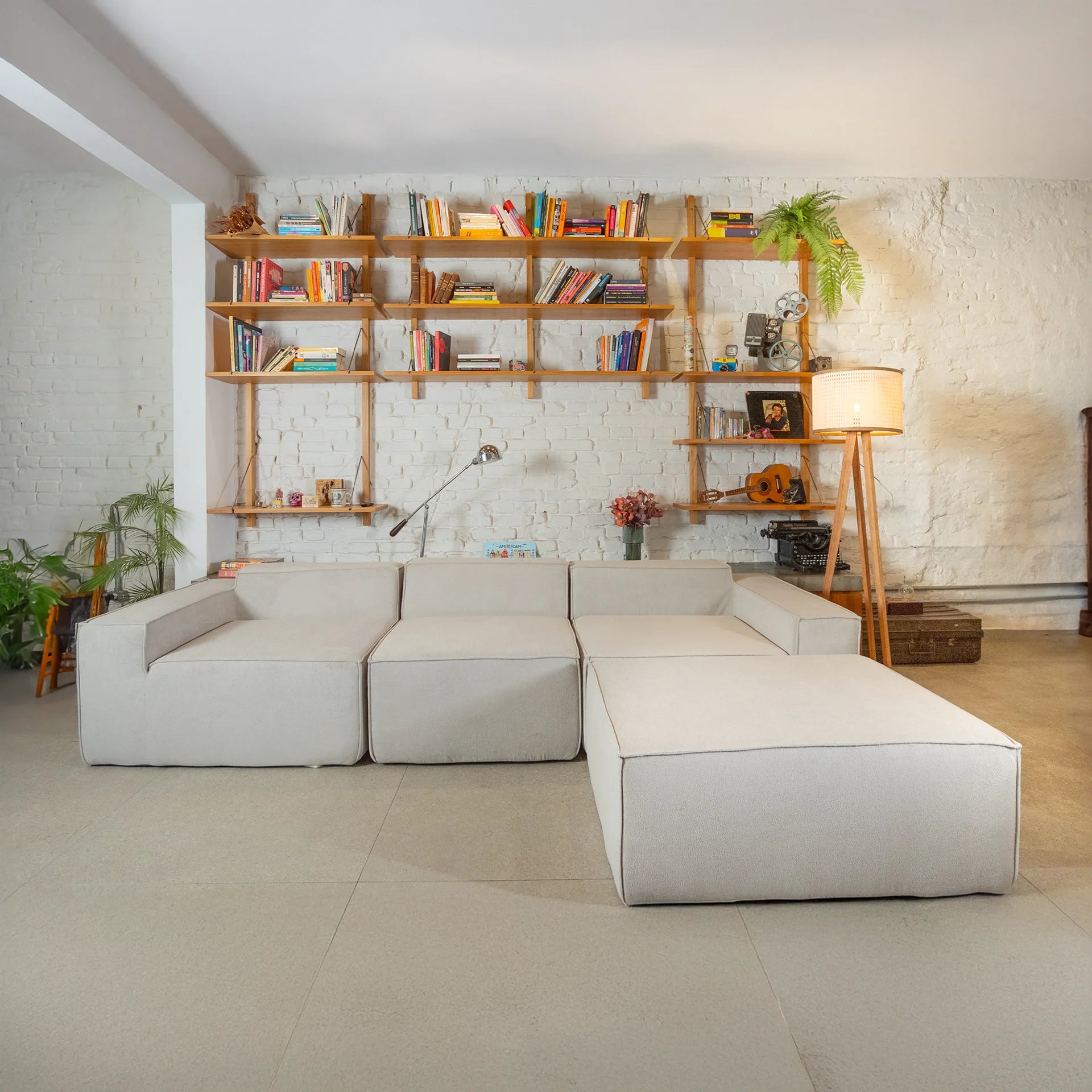 Sofá Modular Pelion 3 Lugares com 1 Chaise - Cinza