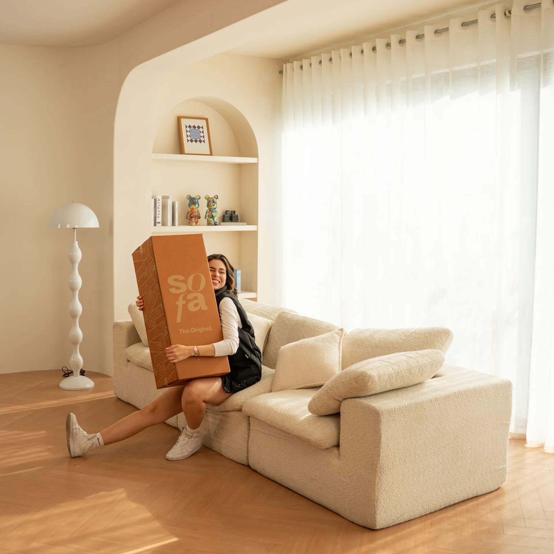 Sofá na Caixa modular Sienna 3 lugares em Boucle com Apoio - Cinza Granito