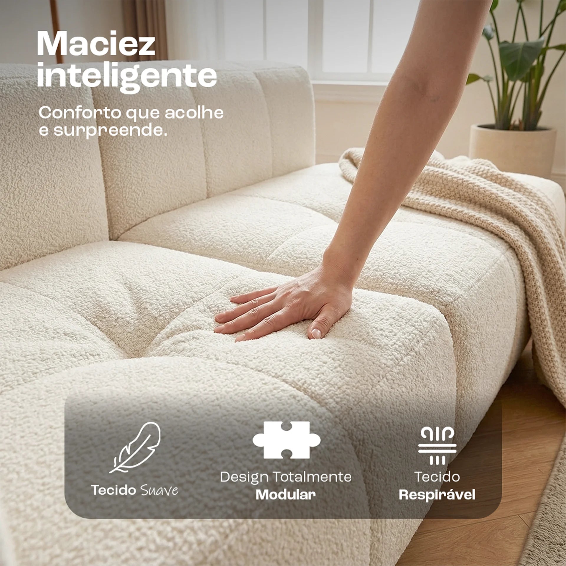 Sofá na Caixa modular 2 lugares em Boucle - Linho