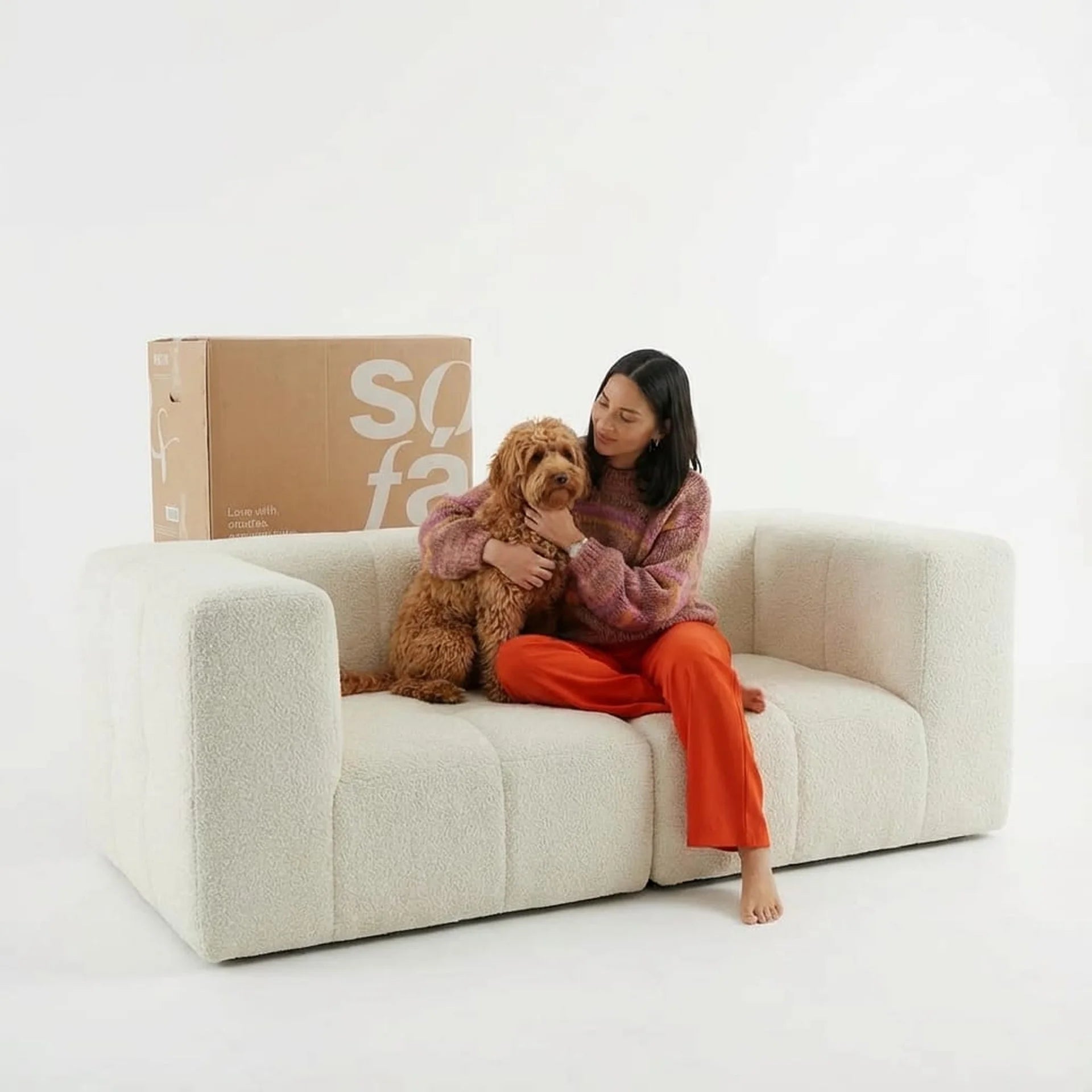 Sofá na Caixa modular 2 lugares em Boucle - Linho