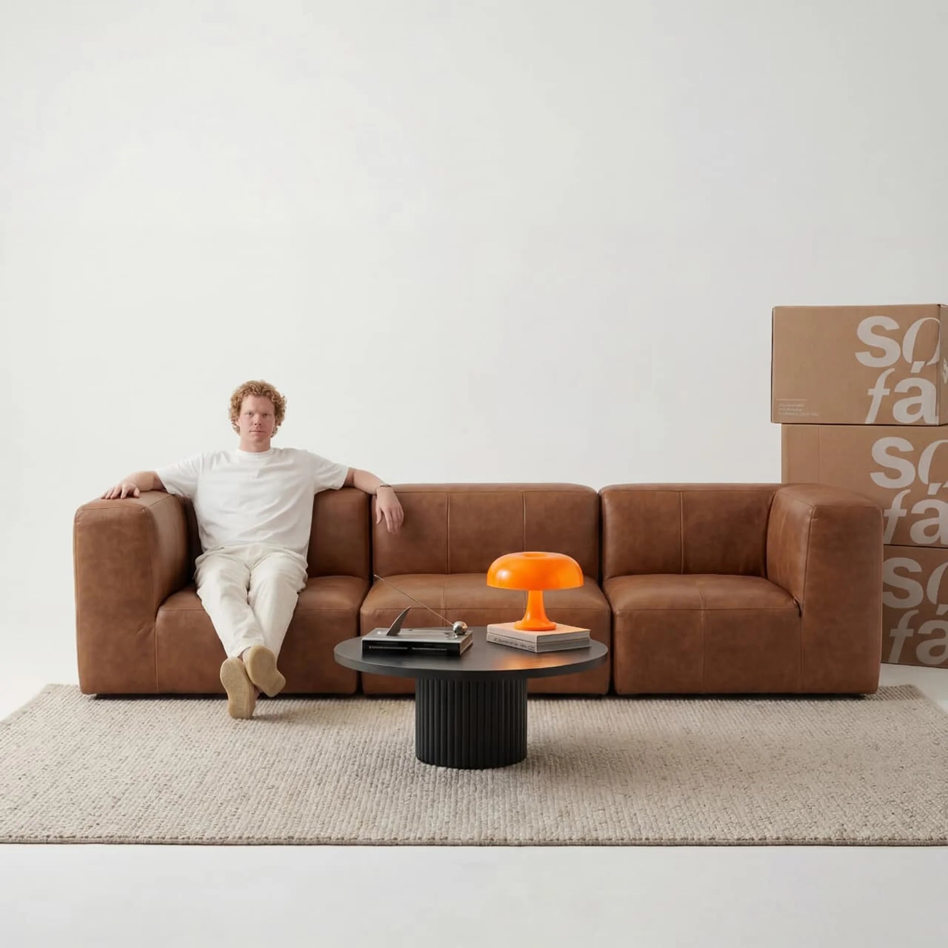 Sofá na Caixa modular 3 lugares Poli-Couro Marrom · vista 3