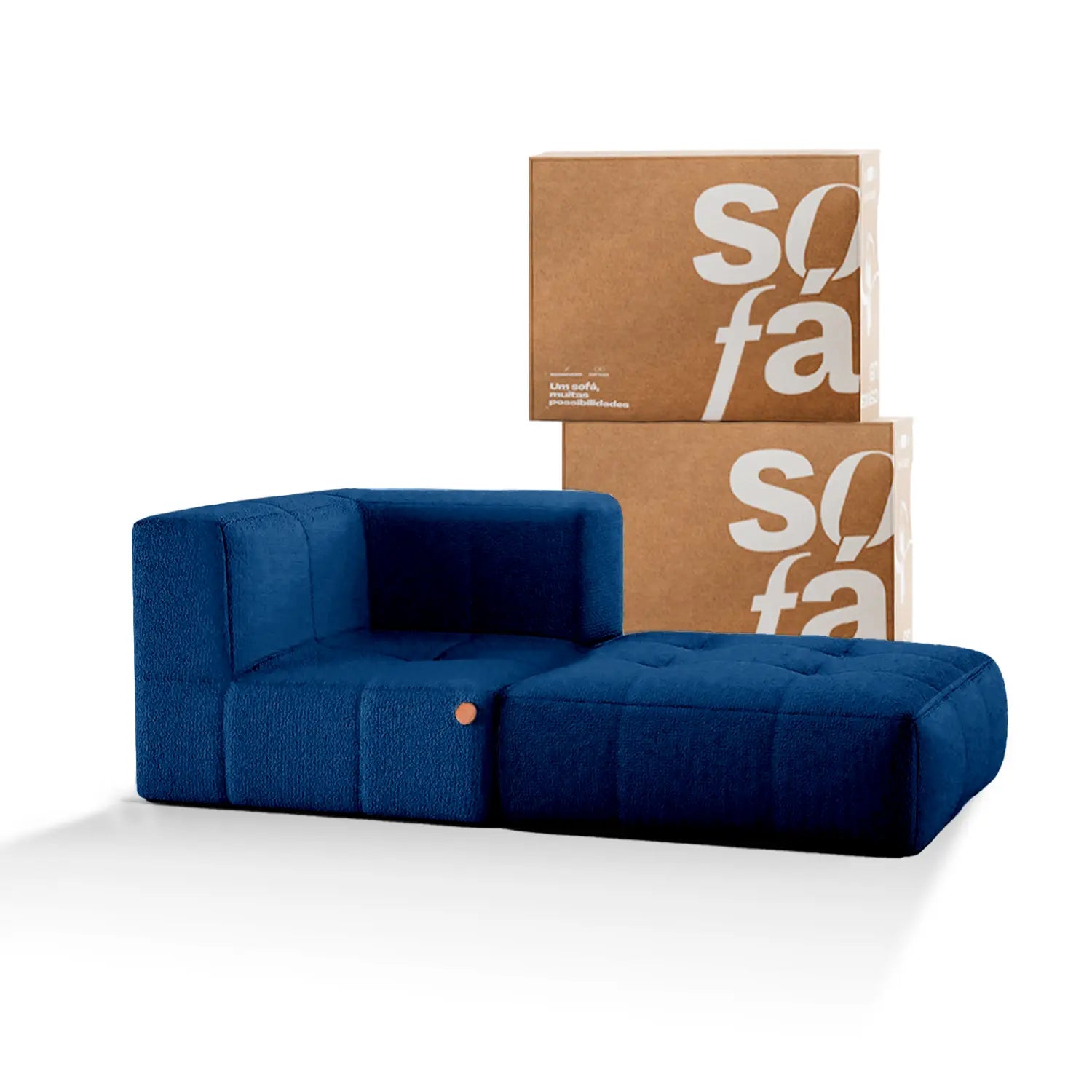 Sofá na Caixa modular 1 lugar Canto com chaise em Boucle - Azul