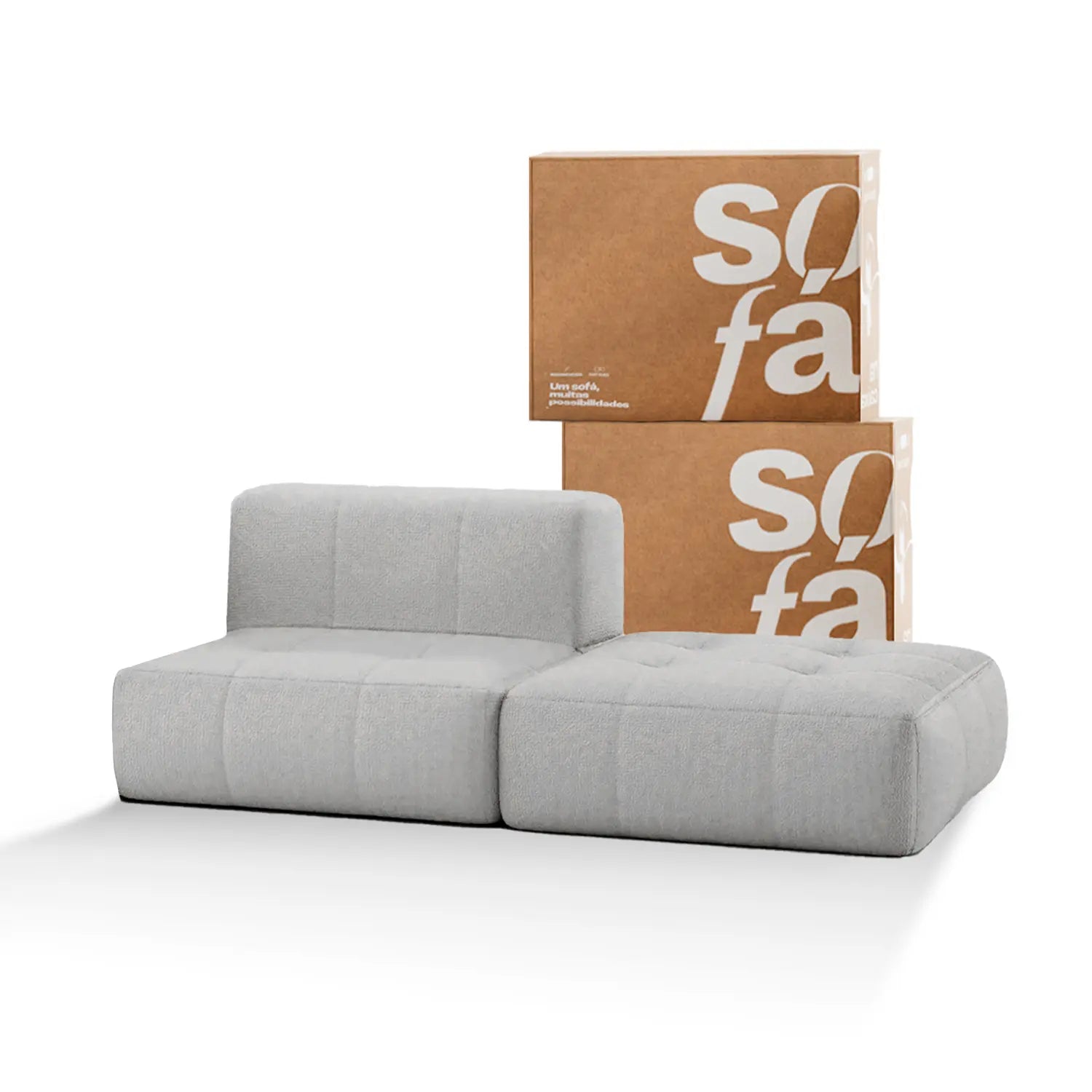 Sofá na Caixa modular 1 lugar poltrona com chaise em Boucle - Cinza