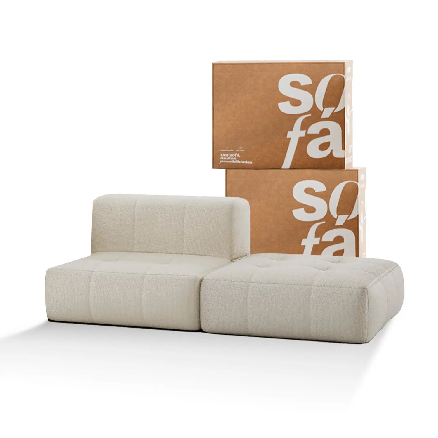 Sofá na Caixa modular 1 lugar poltrona com chaise em Boucle - Linho