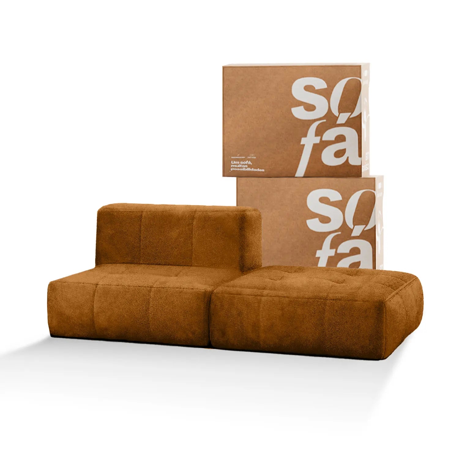 Sofá na Caixa modular 1 lugar poltrona com chaise - Poli-couro