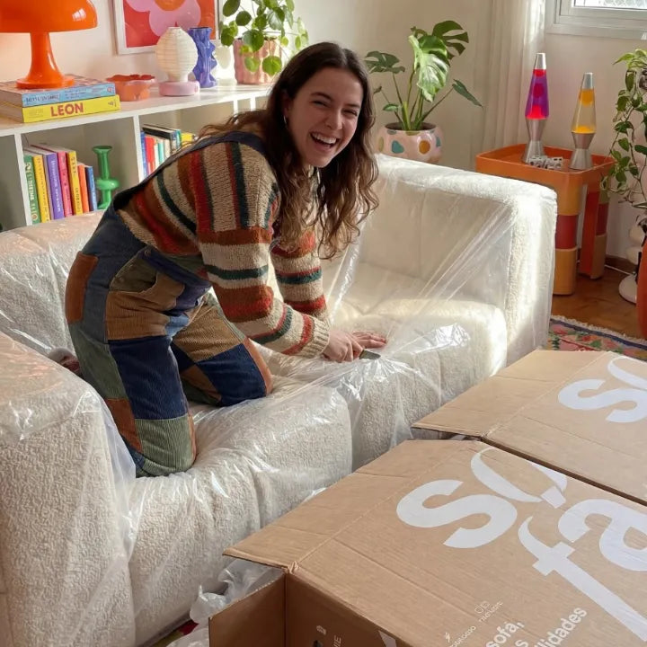 Sofá na Caixa modular 2 lugares em Boucle - Linho