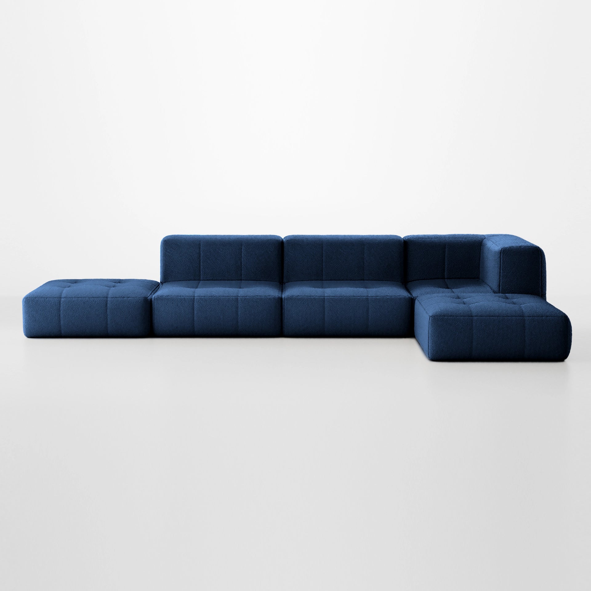 Sofá na Caixa modular 3 lugares em Boucle - 1 Braço com 2 Chaises - Azul