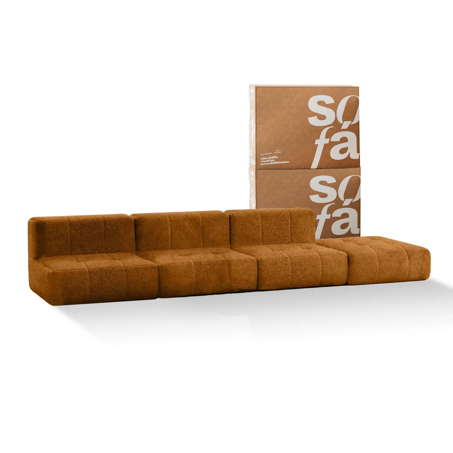 Sofá na Caixa modular 3 lugares sem braço com chaise - Poli-couro