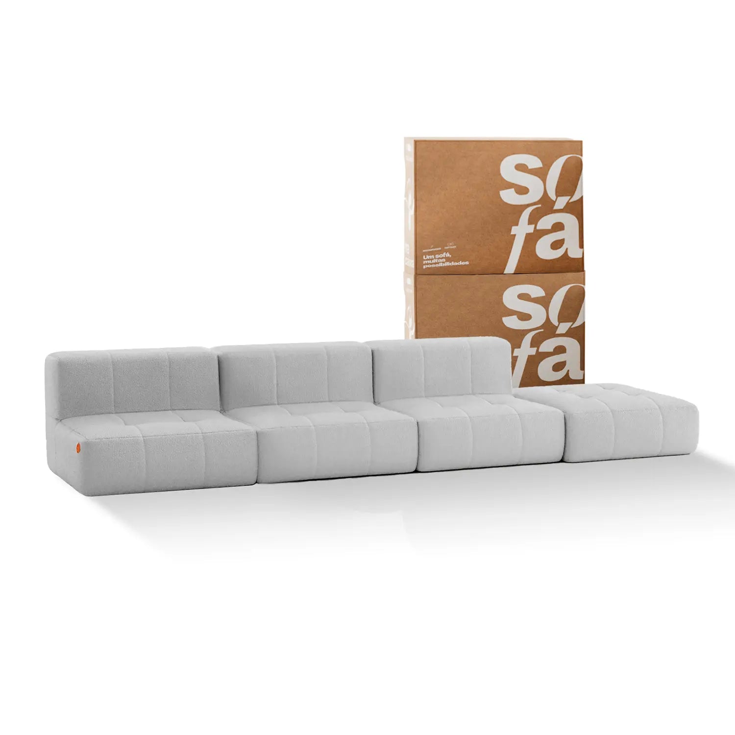 Sofá na Caixa modular 3 lugares em Boucle sem braço com chaise - Cinza