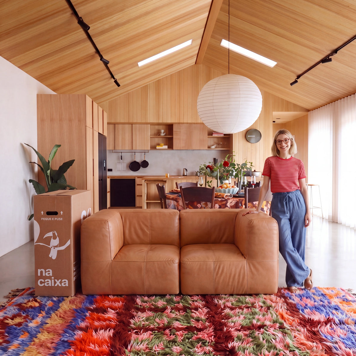 Sofá na Caixa modular 2 lugares Poli-Couro Marrom