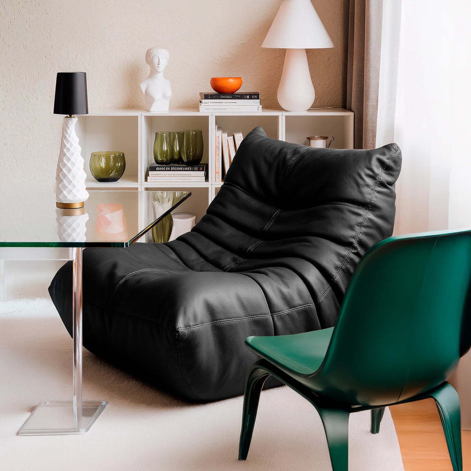 Poltrona Design 1973 Preta Courino 1 unidade Sofá na Caixa