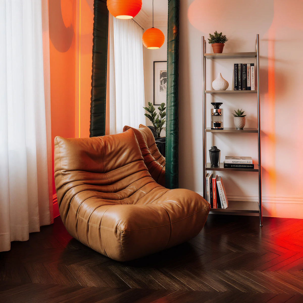 Poltrona Design 1973 Courino Marrom 2 unidades Sofá na caixa · em ambiente decorado · vista 3