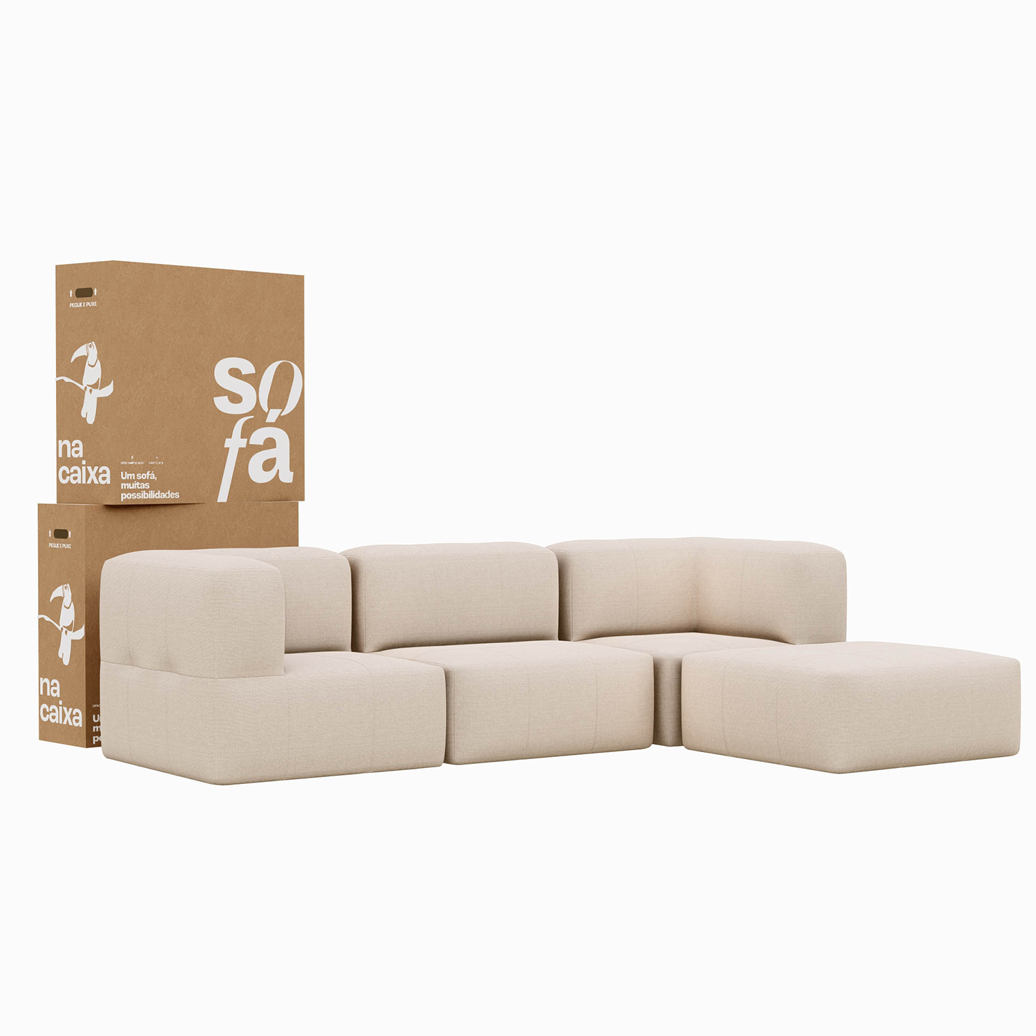 Lounge 4 Puffs Puzz modulares com Canto e Apoio de pé - Linho