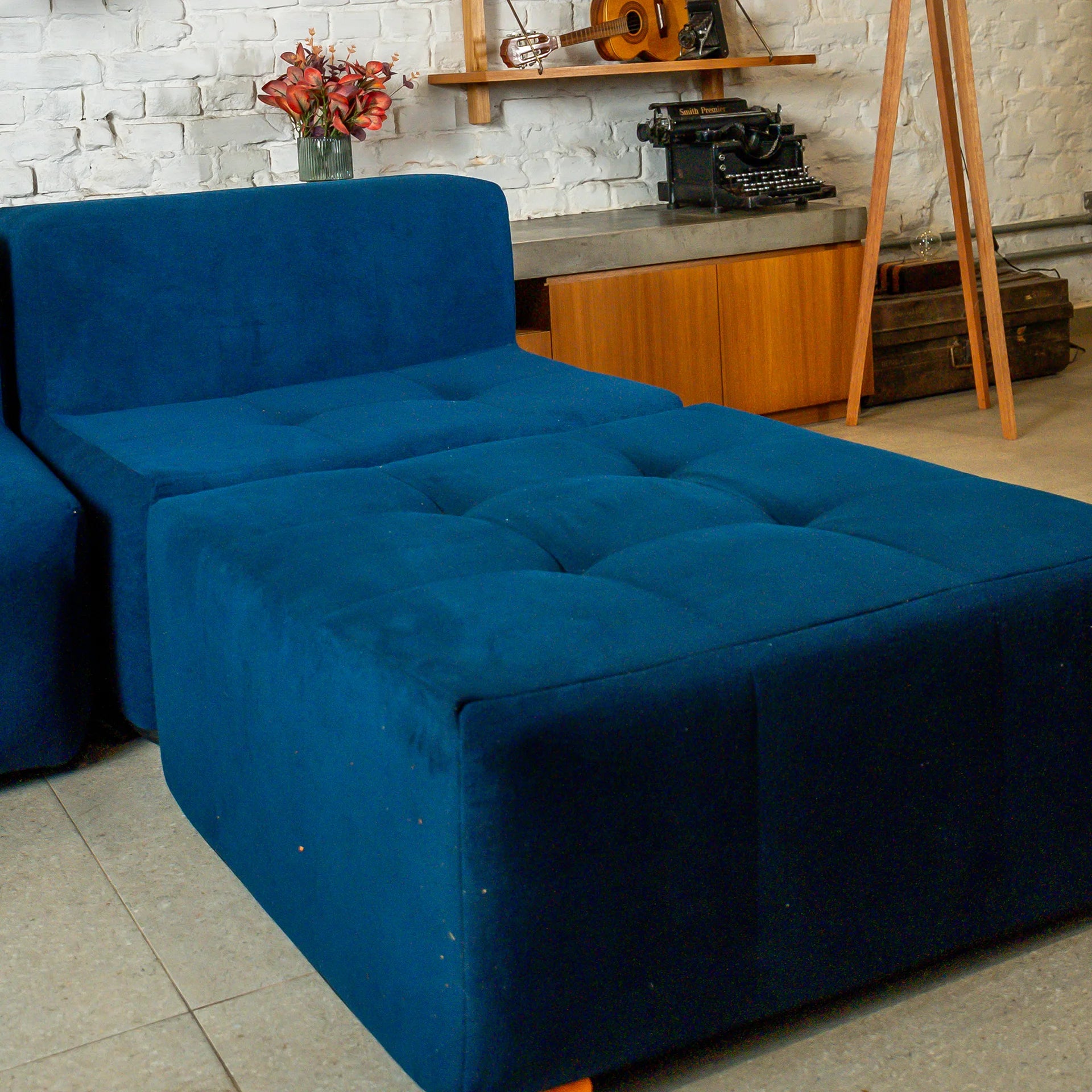 Sofá na Caixa modular 4 lugares em Boucle com 2 Chaise -  Azul