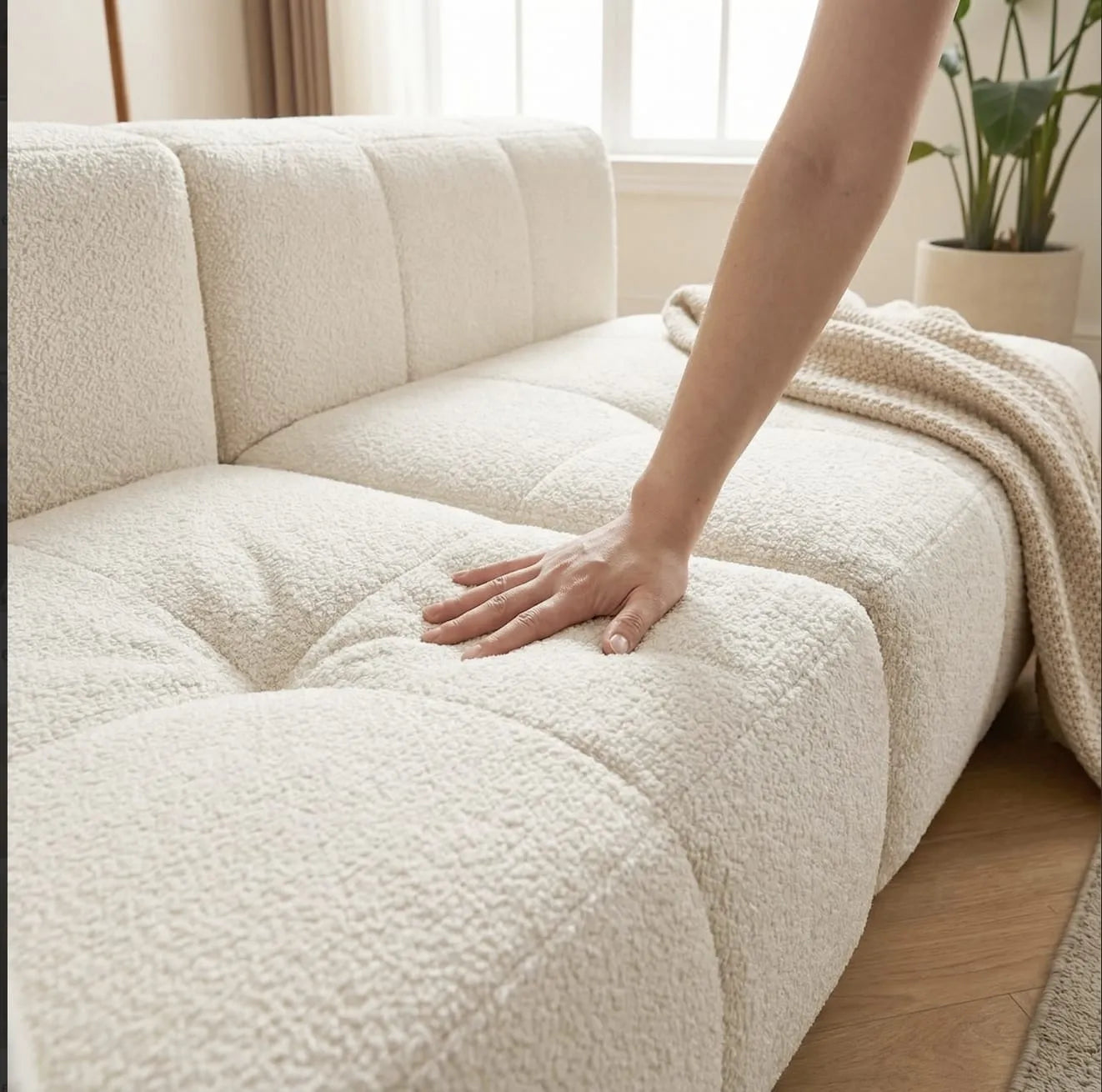 Sofá na Caixa modular 2 lugares em Boucle - Sem braço - Linho