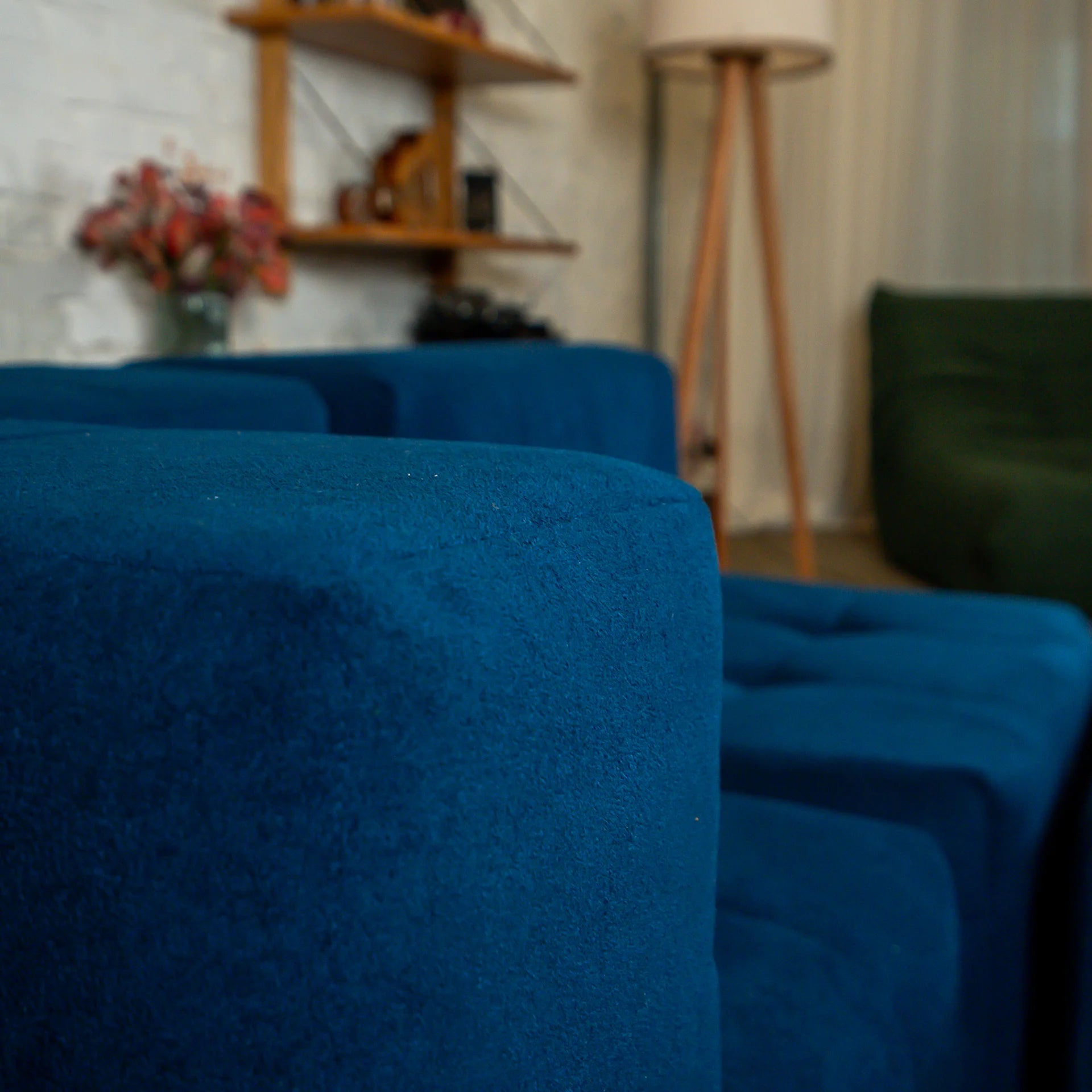 Sofá na Caixa modular 1 lugar Canto com chaise em Boucle - Azul