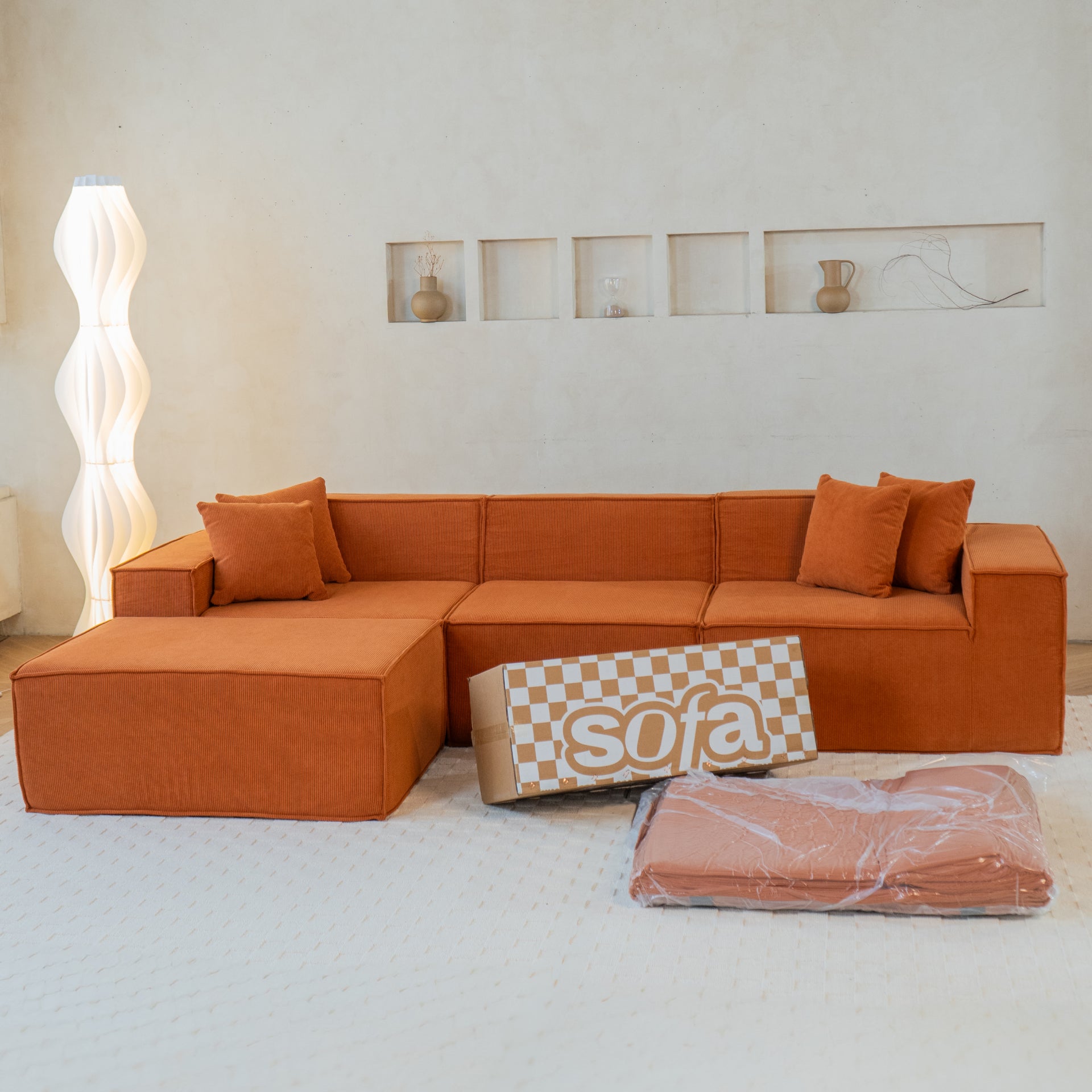 Sofá Modular Pelion 3 Lugares com 1 Chaise - Laranja