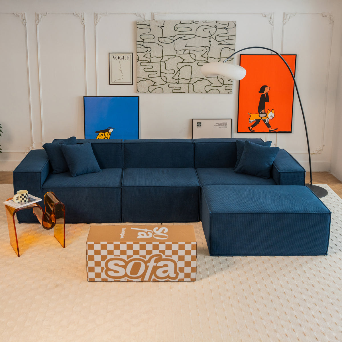Sofá Modular Pelion 3 Lugares com 1 Chaise - Azul - Sofá na Caixa