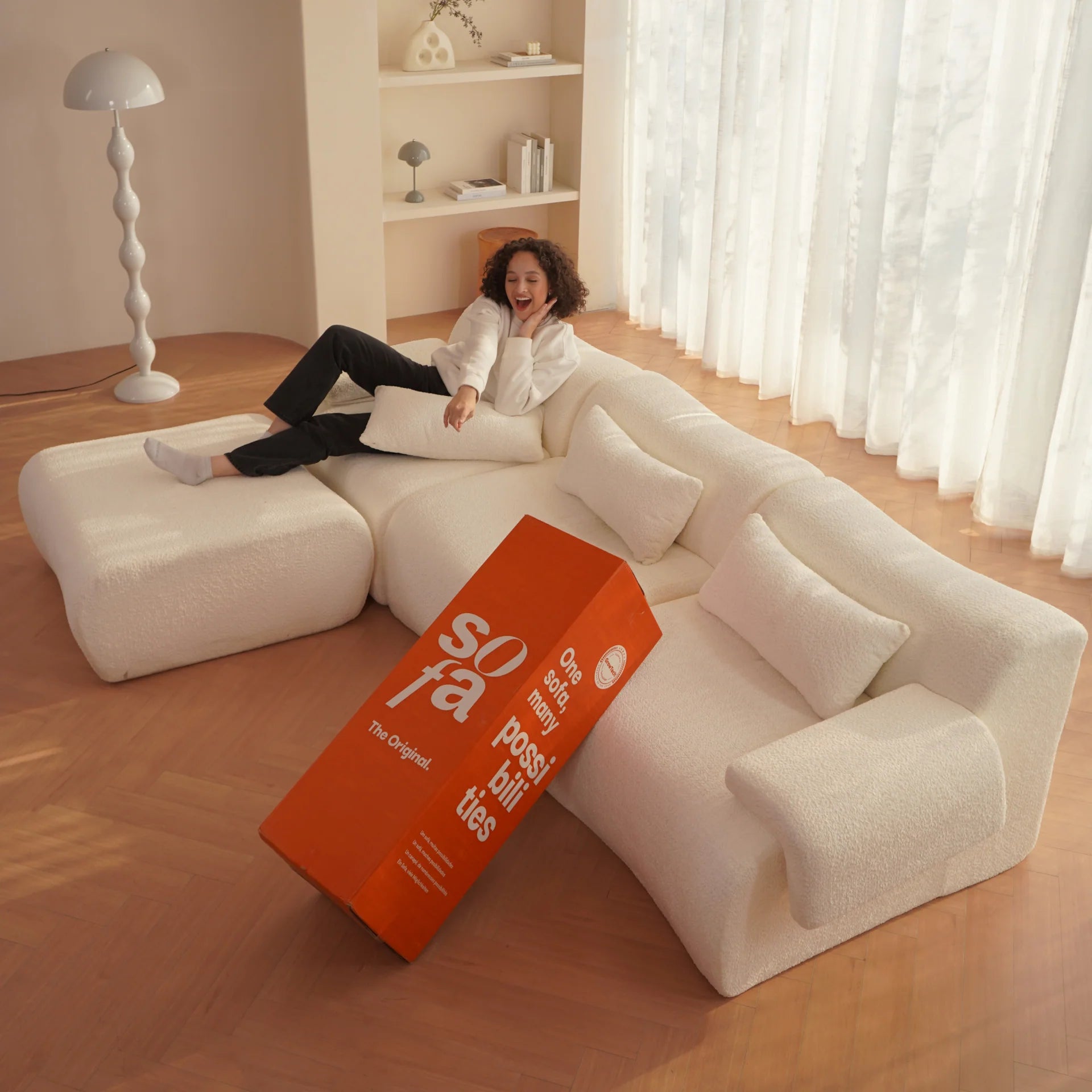 Sofá na Caixa modular Horizon 3 lugares em Boucle - Cinza