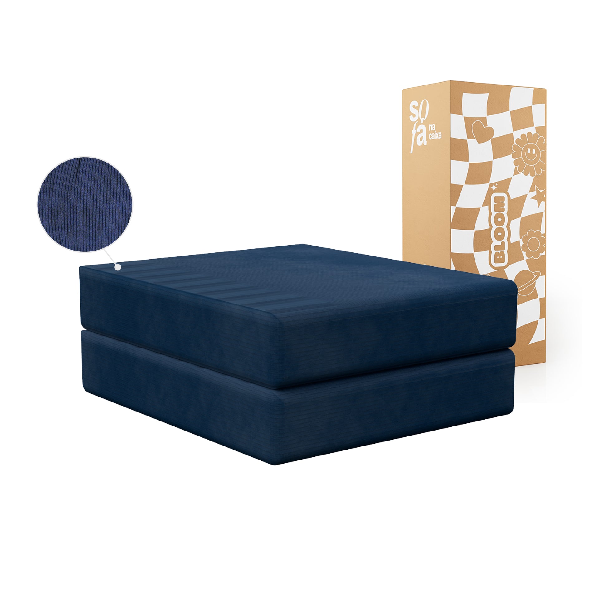 Chaise / Apoio de pé Sofá Cama Bloom Tecido Cotelê  Azul