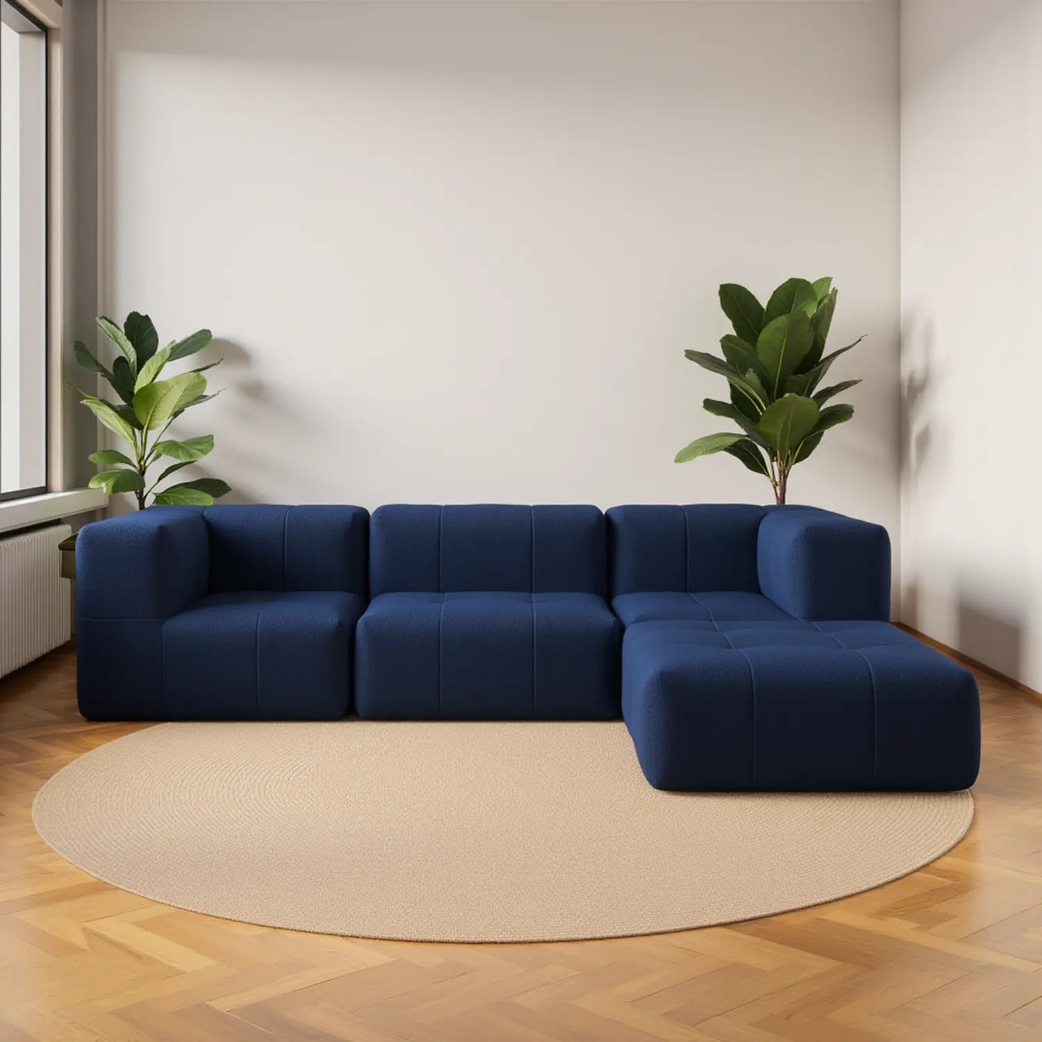 Sofá na Caixa modular 3 lugares em Boucle - 1 Braço com 2 Chaises - Azul