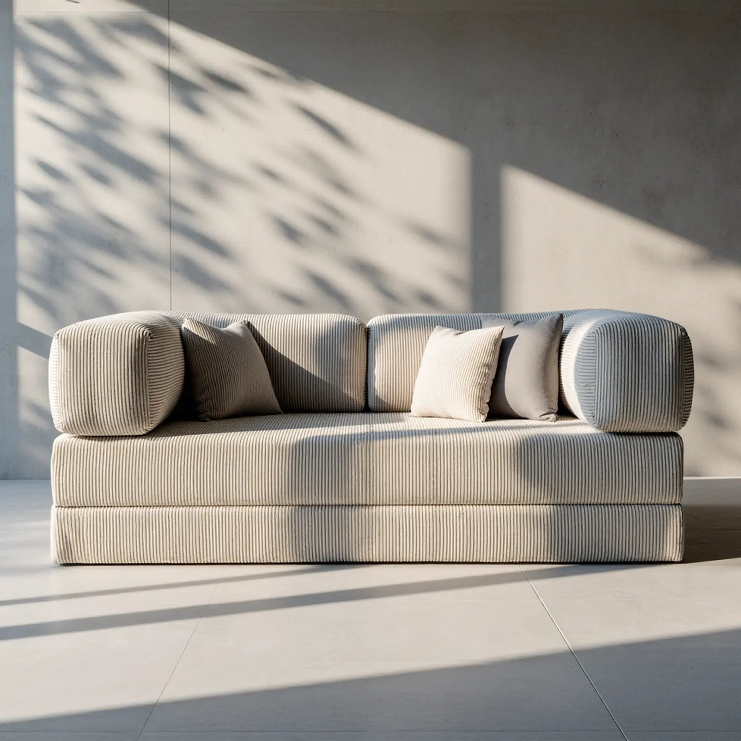 Sofá Cama Bloom - Sofá na Caixa + Apoio de Pé Bloom Tecido Boucle Cinza