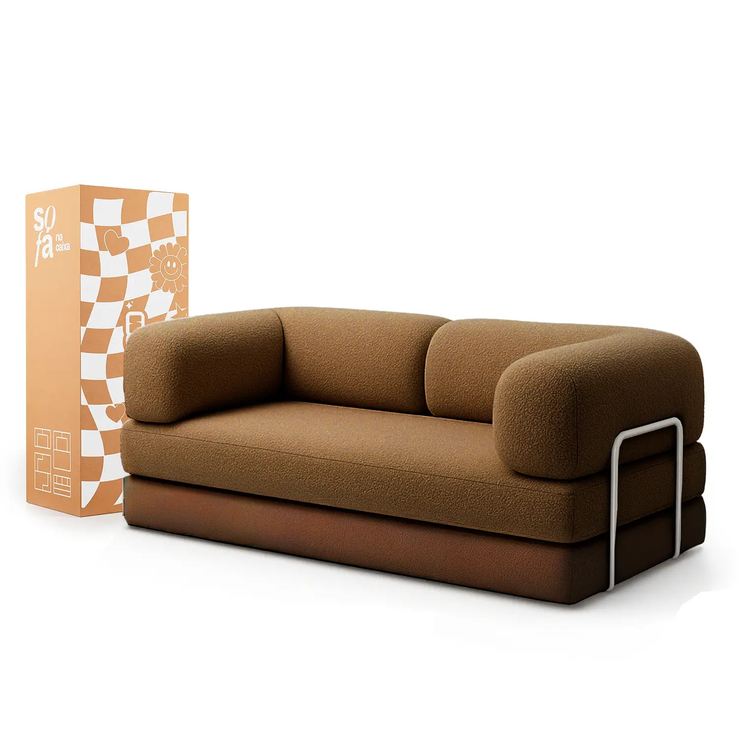 Sofá Cama Bloom - Sofá na Caixa + Poltrona Bloom Tecido Boucle Marrom · em tecido bouclê cor marrom