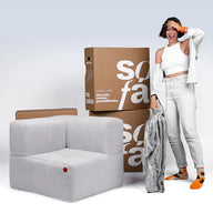 Sofá na Caixa modular 4 lugares em Boucle com 1 chaise - Cinza · detalhe na cor cinza · vista 3