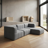 Sofá na Caixa modular 4 lugares em Boucle com 1 chaise - Cinza · detalhe na cor cinza · vista 6